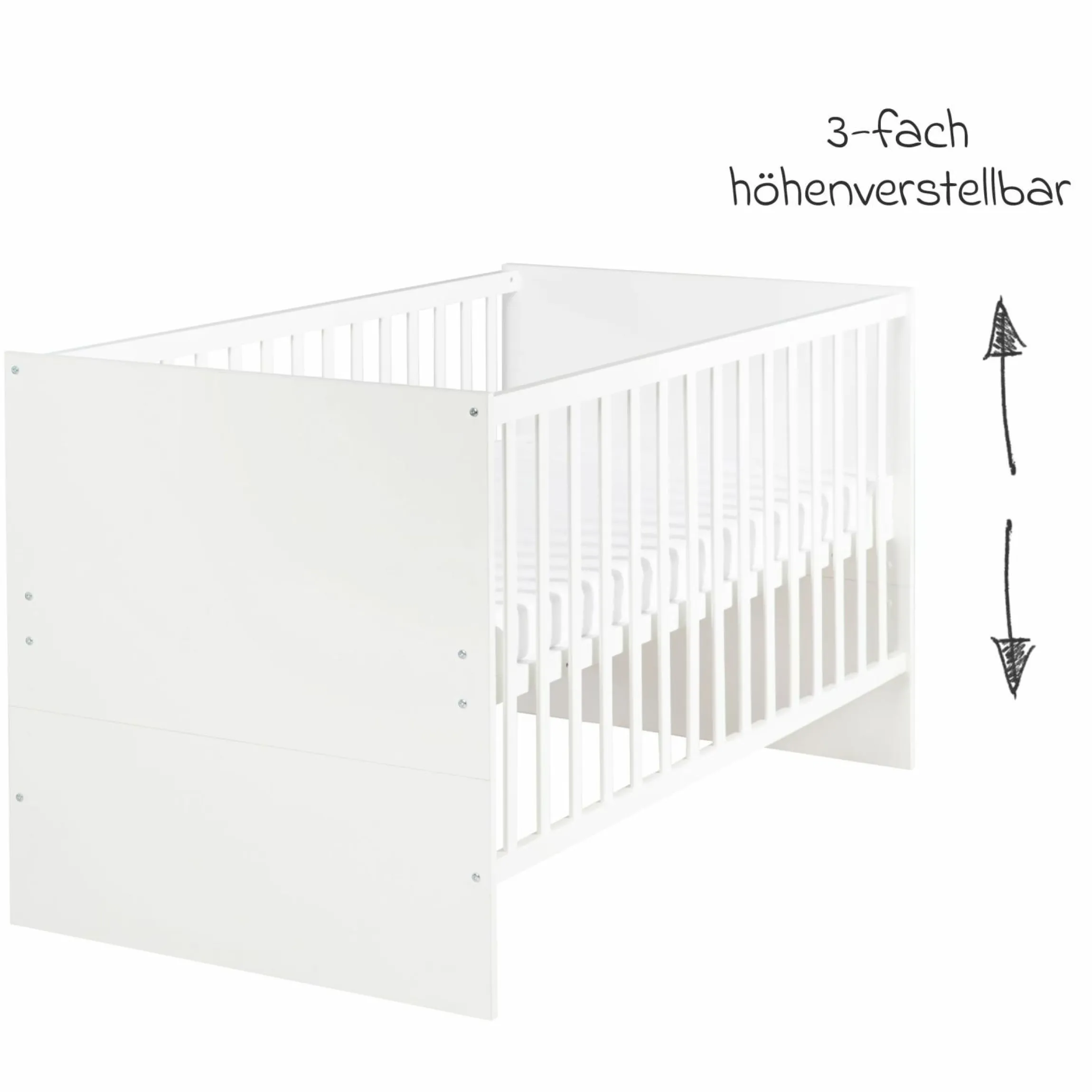 Sparset Kinderzimmer Anton mit Bett, Wickelkommode inkl. Wickelaufsatz - Weiß - Kollektion 2024