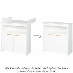 Sparset Kinderzimmer Anton mit Bett, Wickelkommode inkl. Wickelaufsatz - Weiß - Kollektion 2024