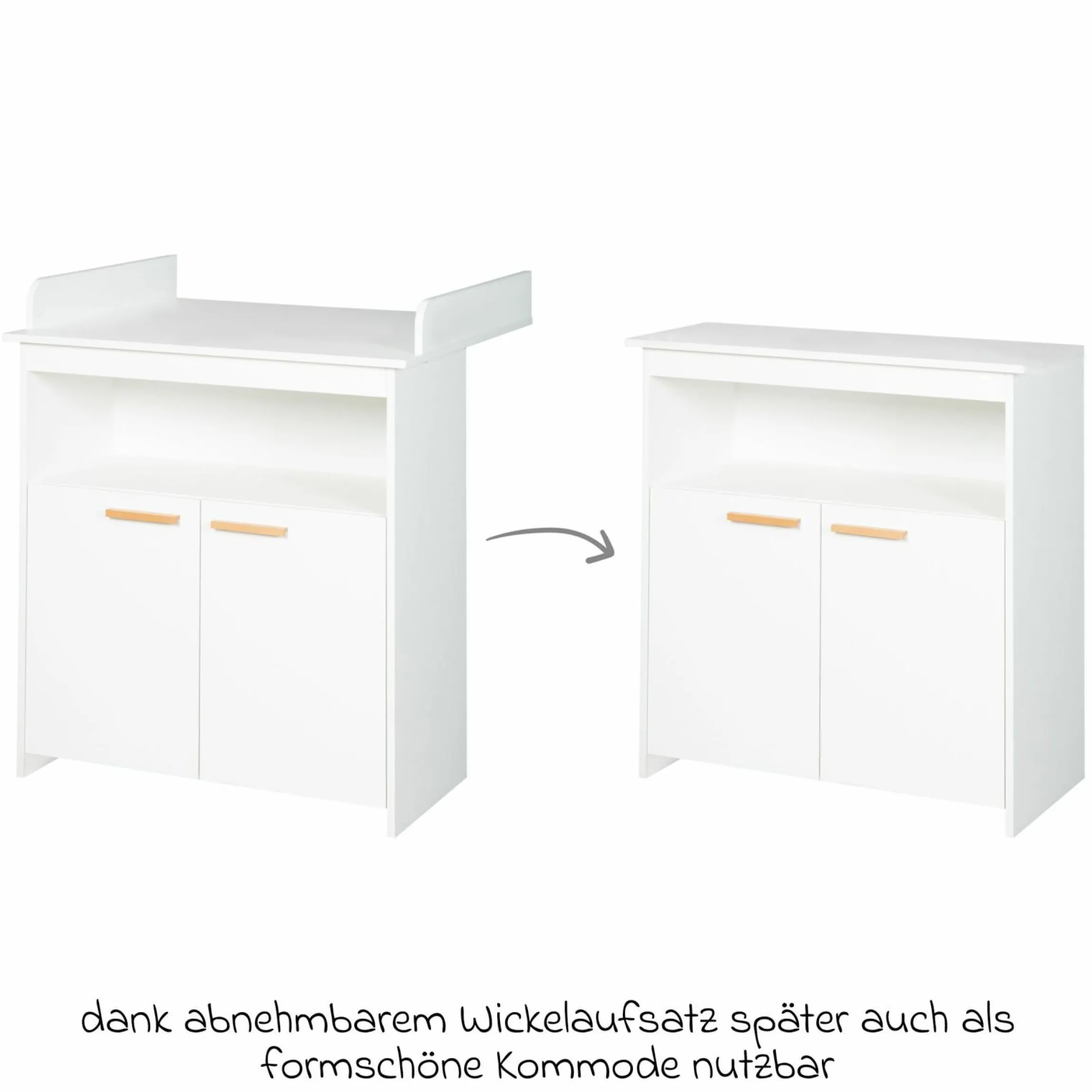 Sparset Kinderzimmer Anton mit Bett, Wickelkommode inkl. Wickelaufsatz - Weiß - Kollektion 2024
