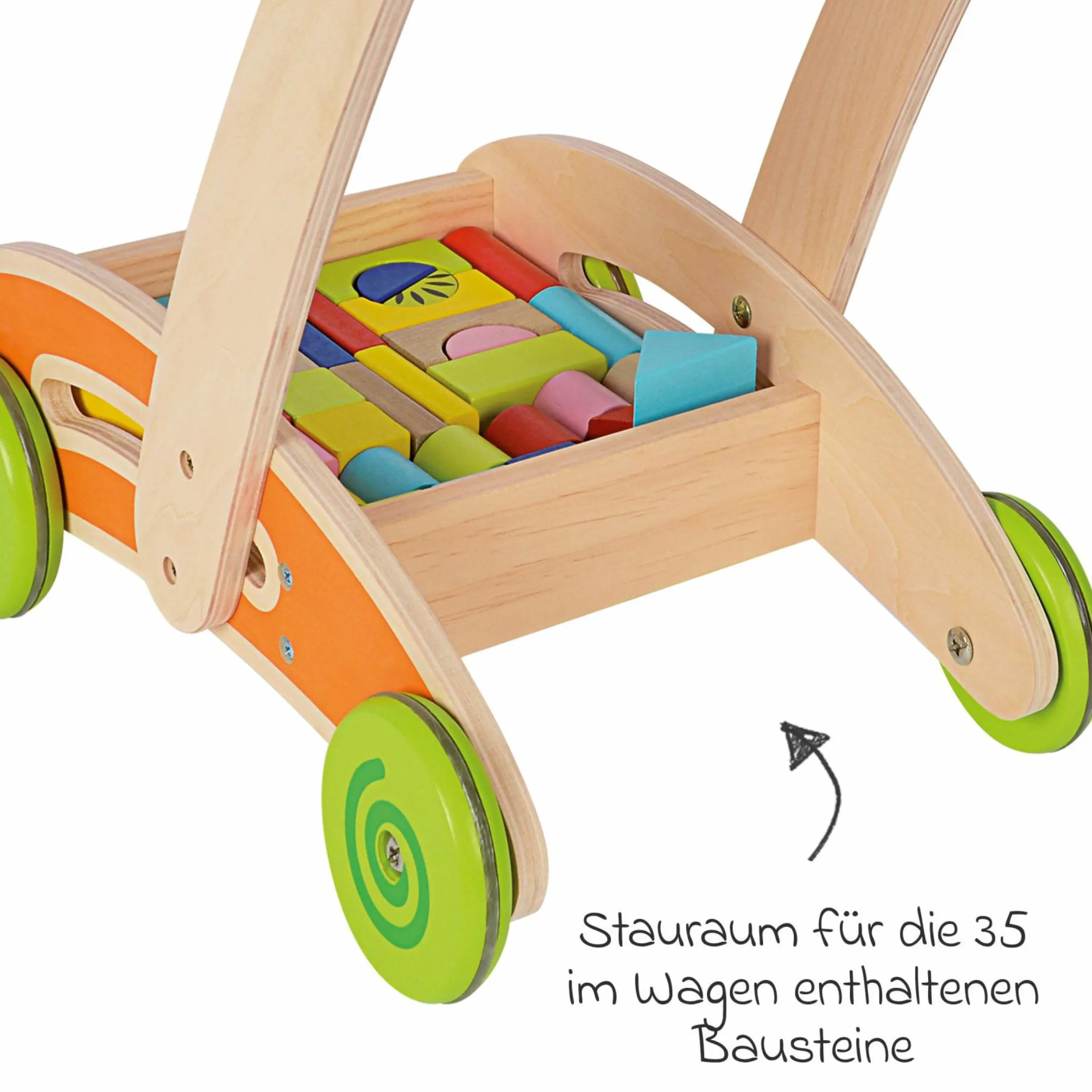 Spiel- und Lauflernwagen mit 35 Bausteinen