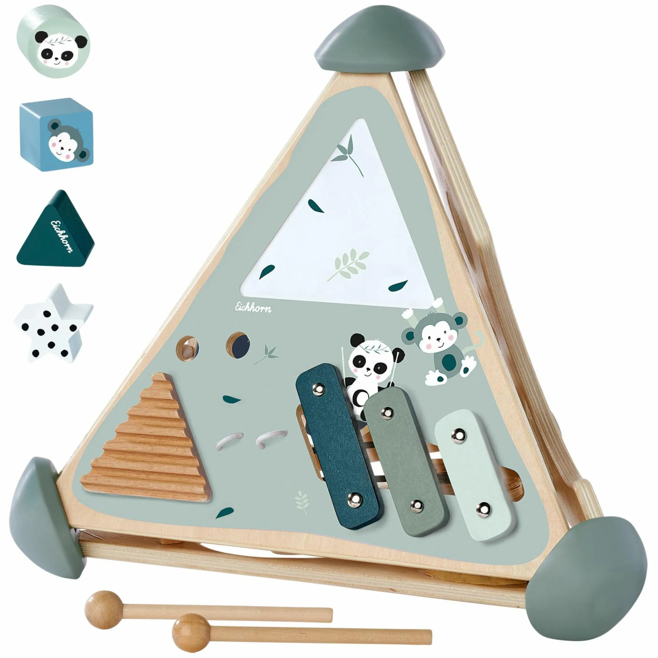 Spielcenter Pyramide mit Steckspiel, Memory, Musikfunktion & Kugelbahn - Panda