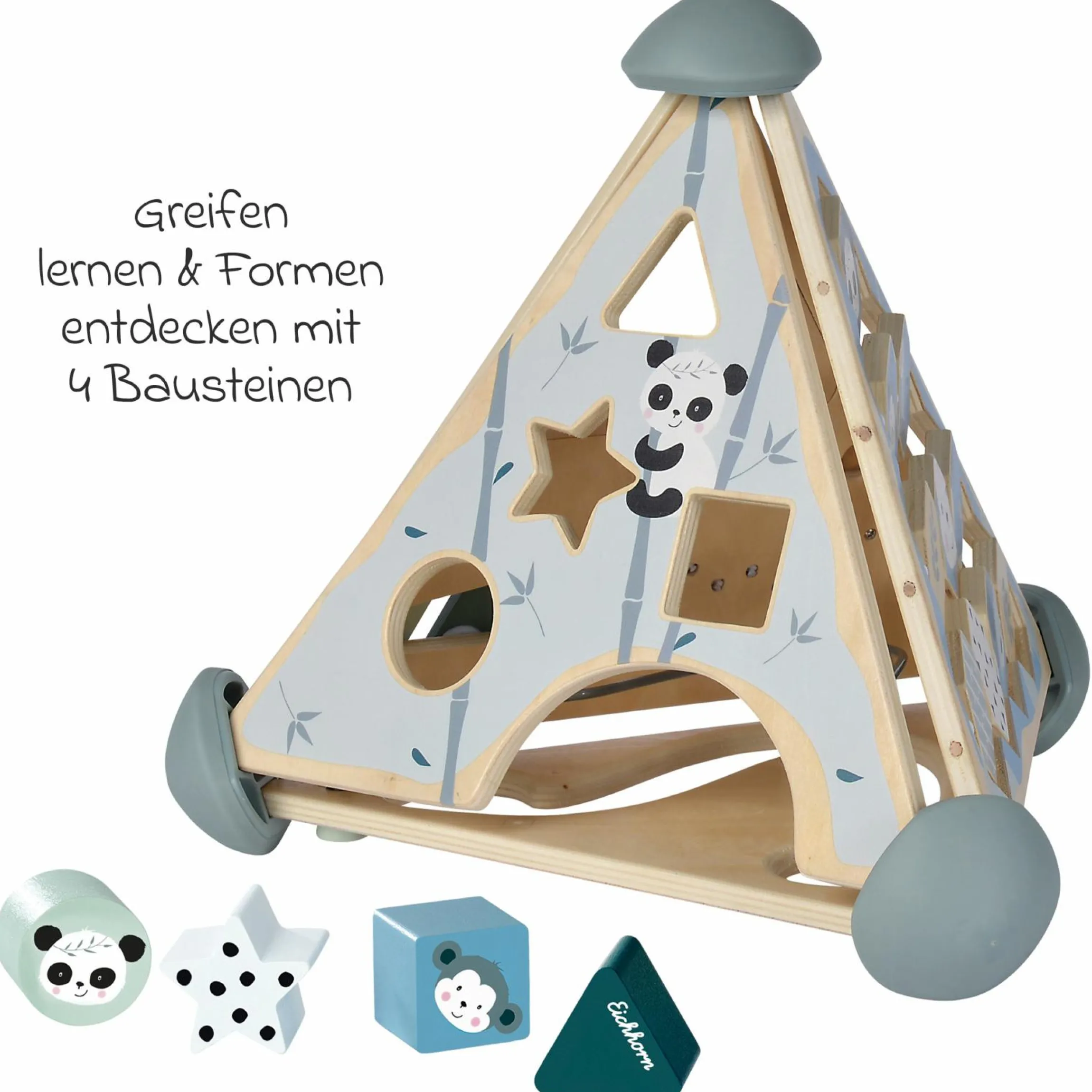 Spielcenter Pyramide mit Steckspiel, Memory, Musikfunktion & Kugelbahn - Panda