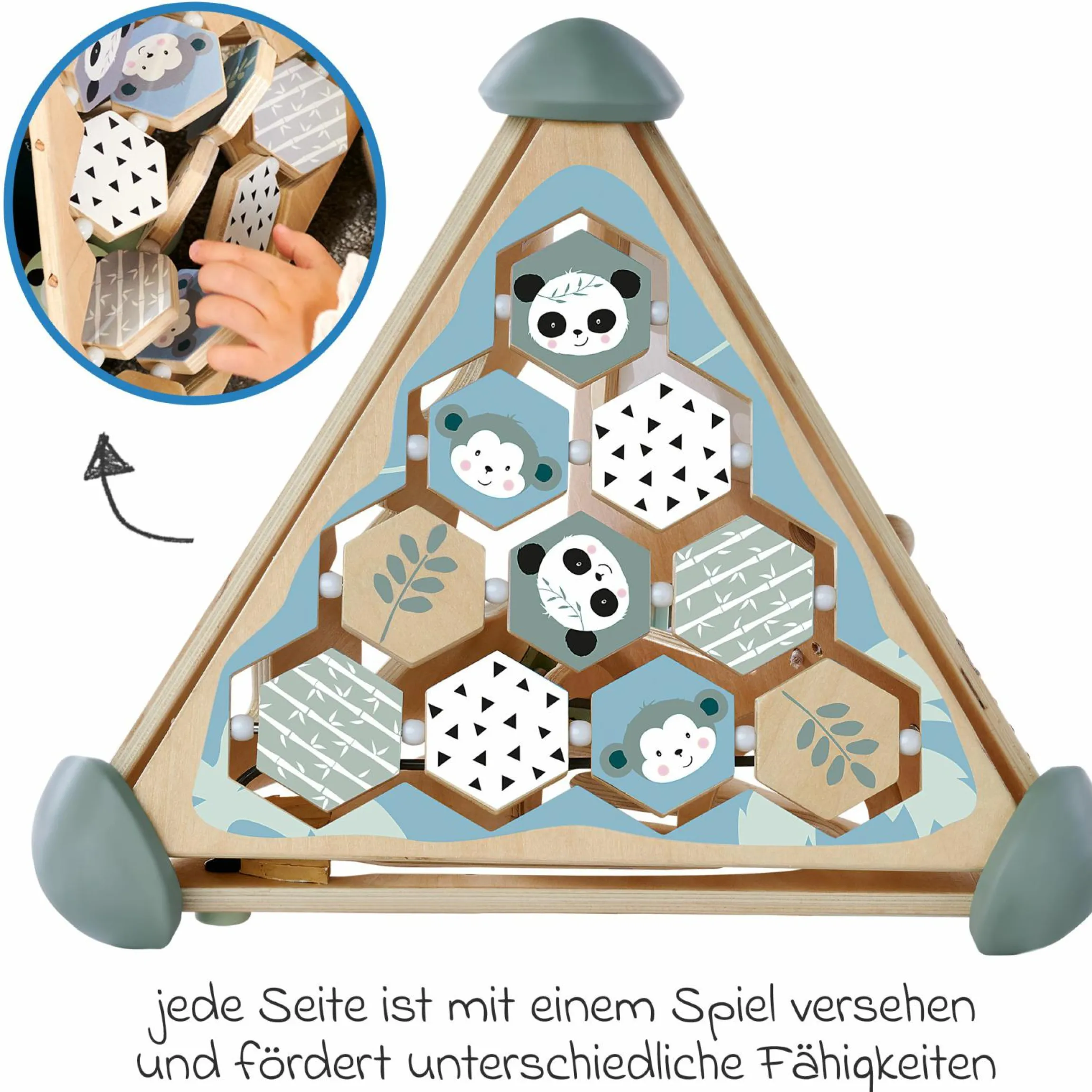 Spielcenter Pyramide mit Steckspiel, Memory, Musikfunktion & Kugelbahn - Panda