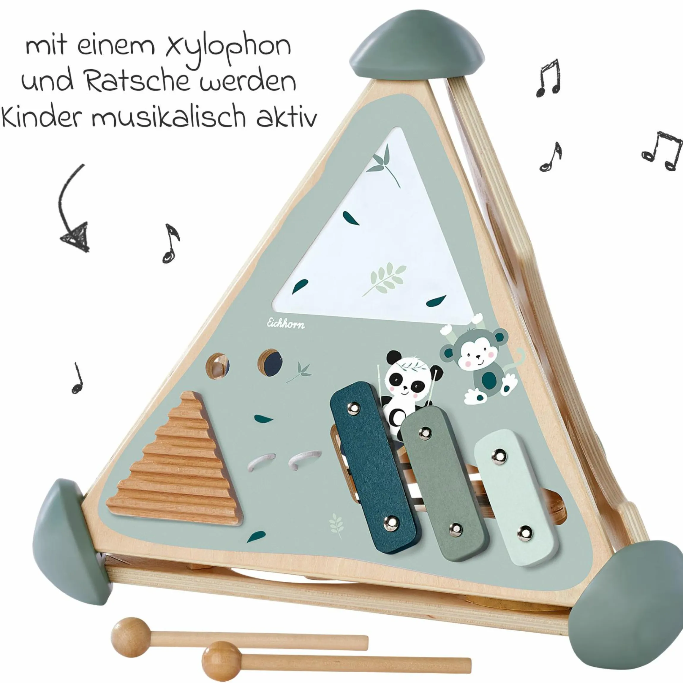 Spielcenter Pyramide mit Steckspiel, Memory, Musikfunktion & Kugelbahn - Panda