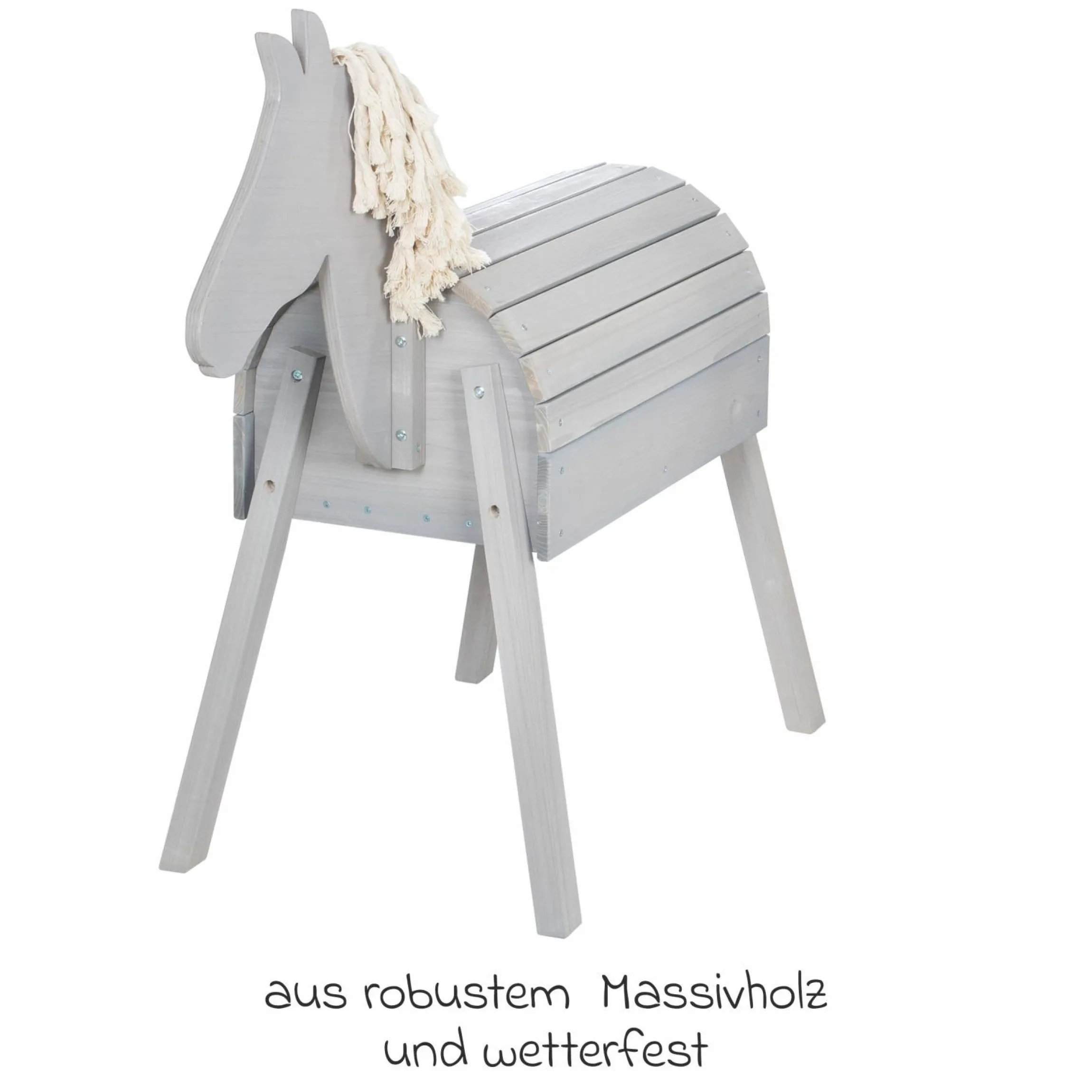 Spielpferd Outdoor wetterfest mit Mähne & Schweif - Rückenhöhe 68 cm - Grau