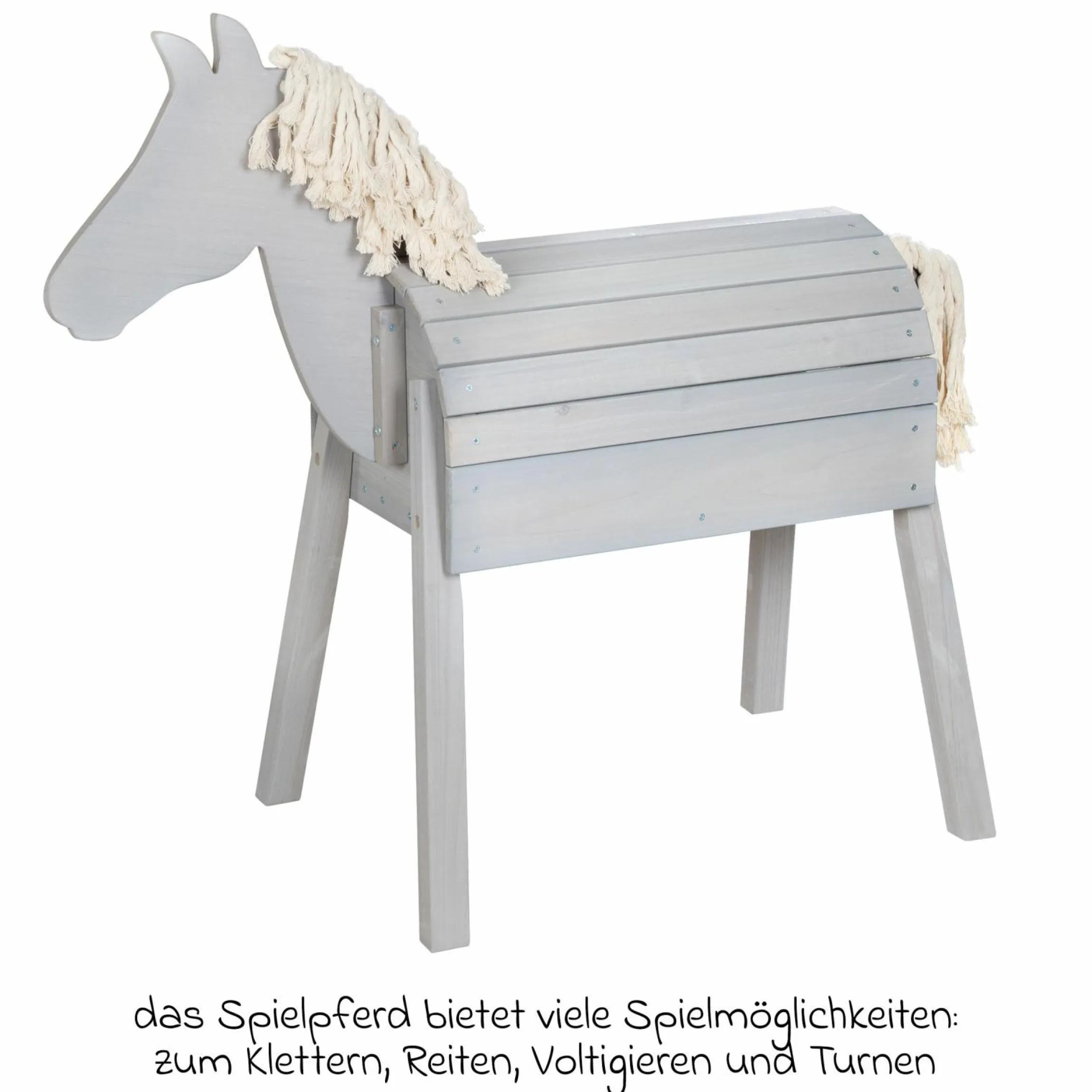 Spielpferd Outdoor wetterfest mit Mähne & Schweif - Rückenhöhe 68 cm - Grau