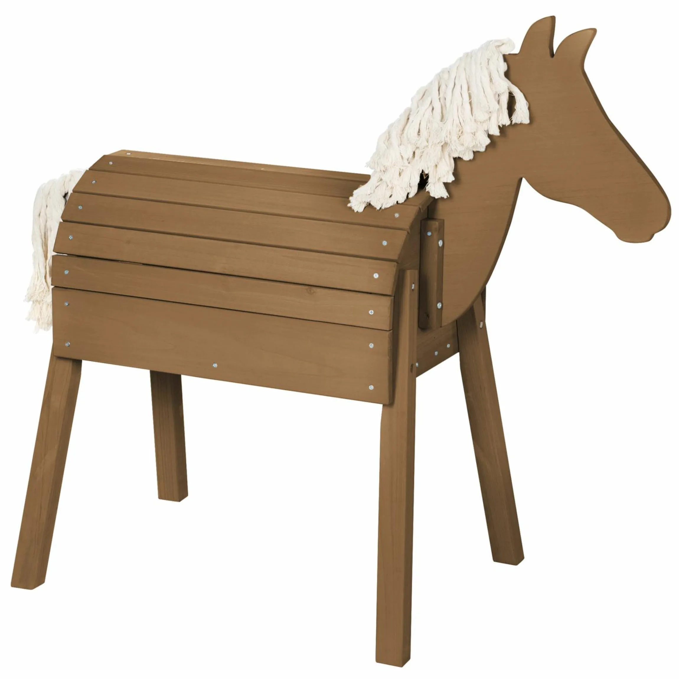 Spielpferd Outdoor wetterfest mit Mähne & Schweif - Rückenhöhe 68 cm - Teakholzfarben