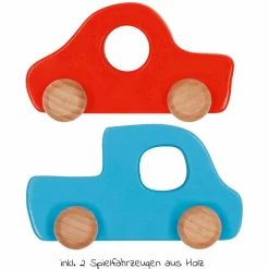 Spielstraße aus Filz mit 2 Holz-Fahrzeugen