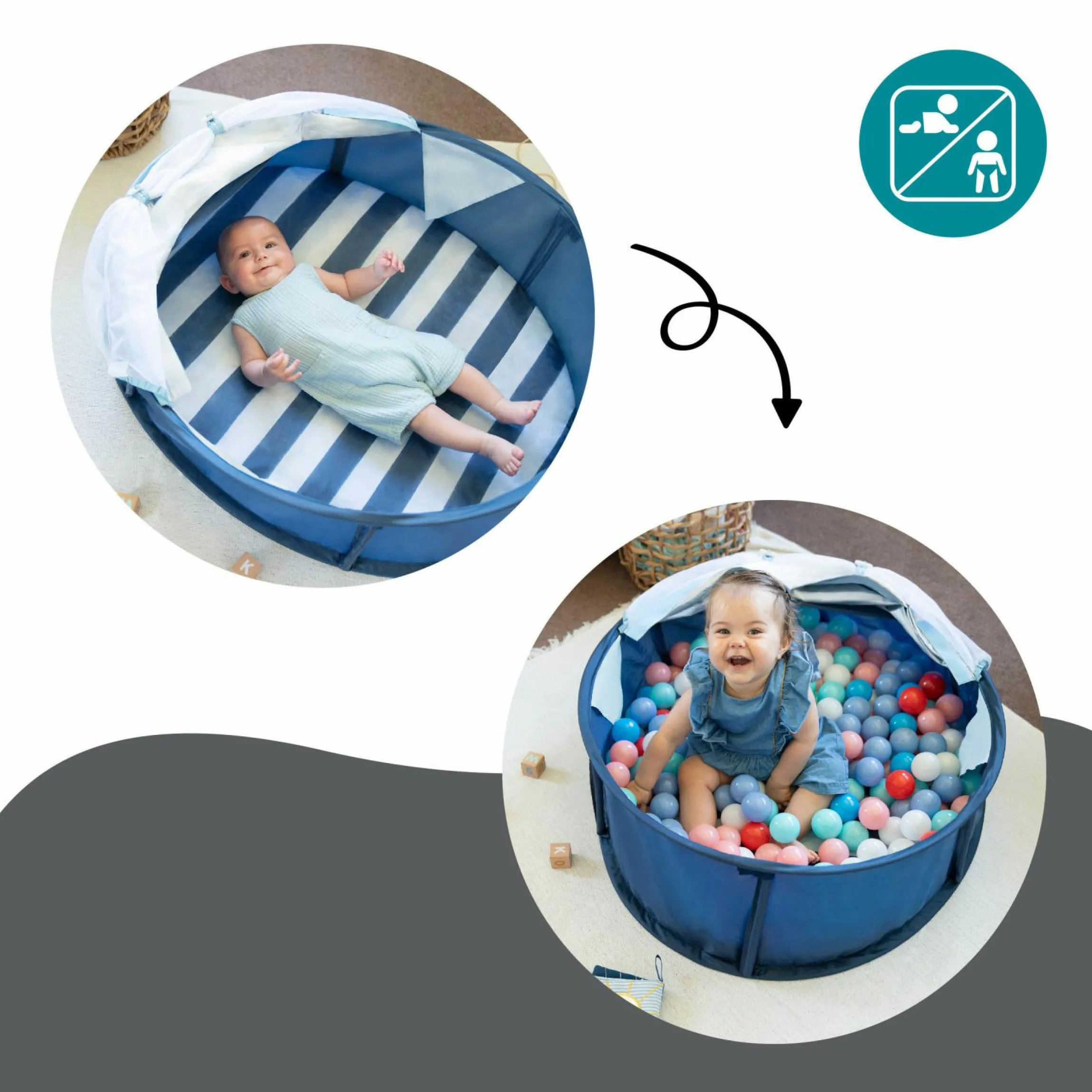 Spielzelt & Reisebett 2in1 Babyni - Marinière