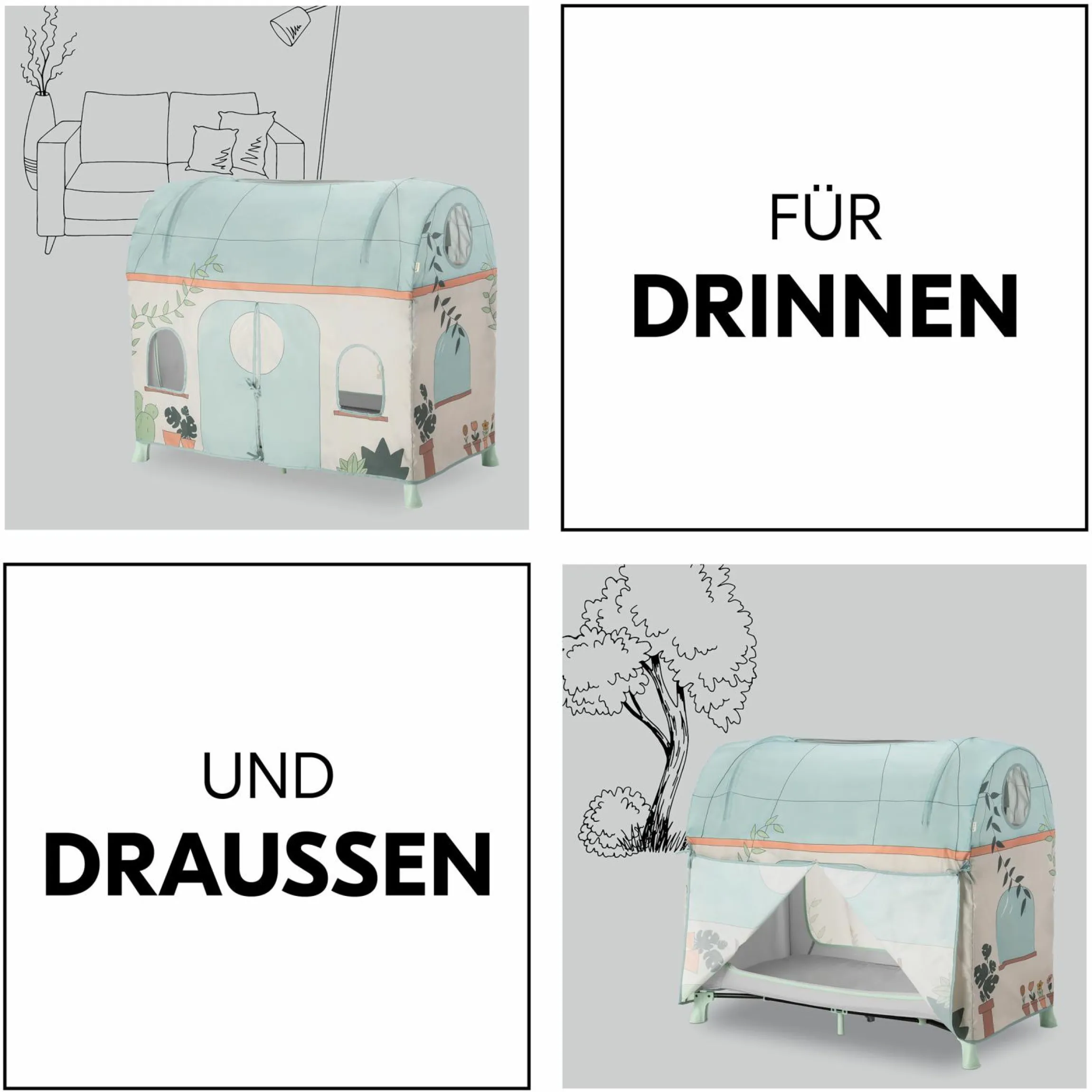 Spielzelt für Reisebett Travel Bed Cover - Plants