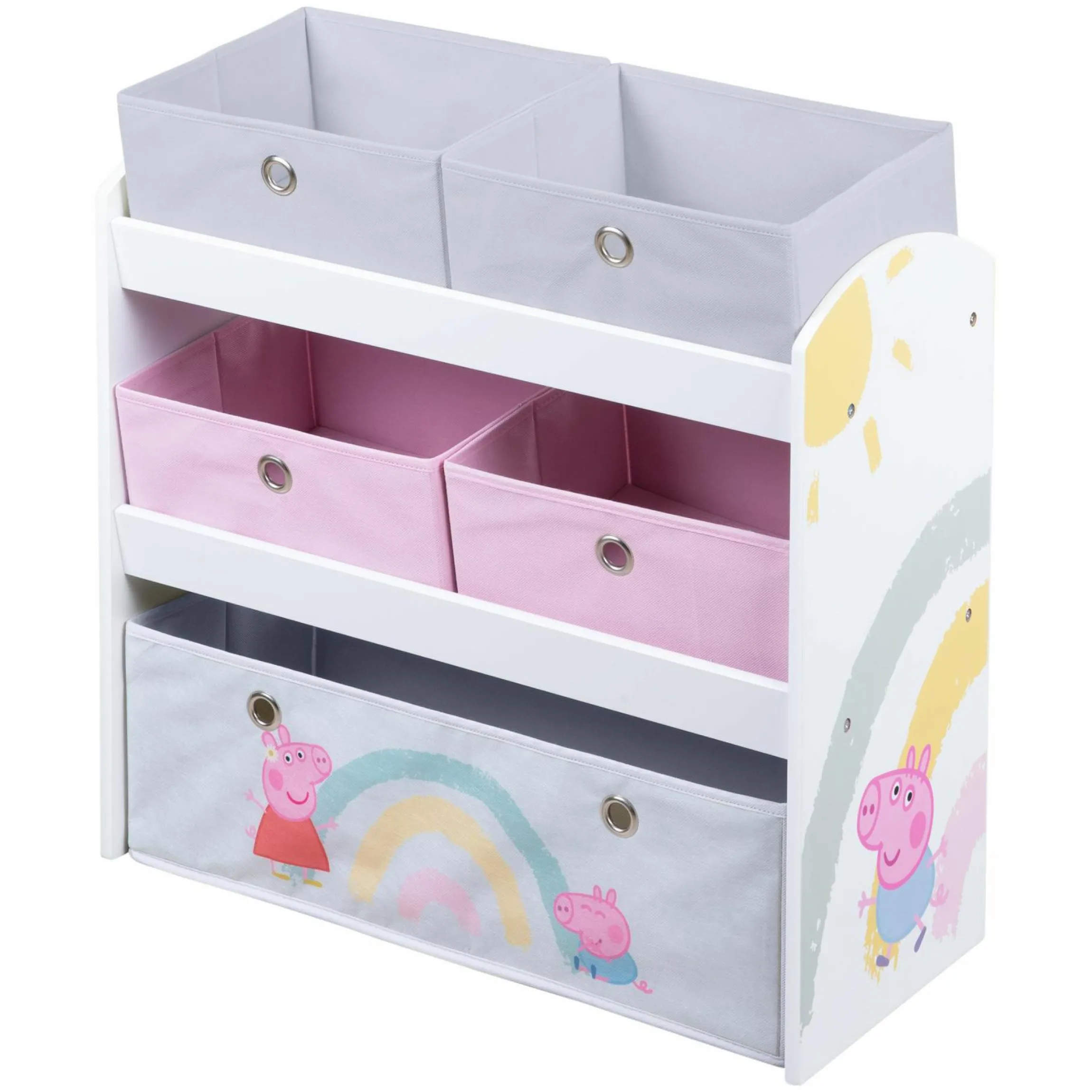Spielzeugregal inkl. 5 Stoffboxen - Peppa Pig - Weiß