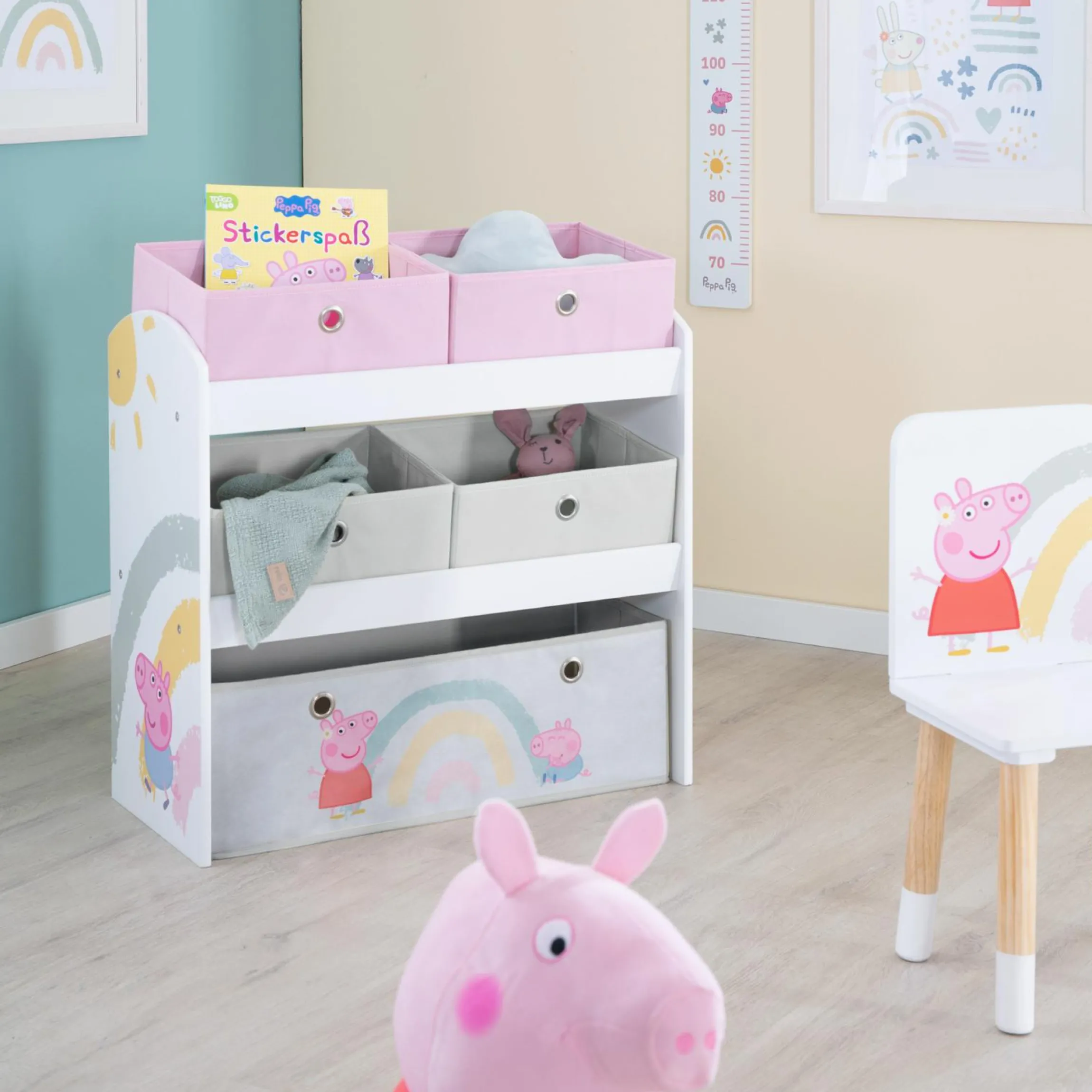 Spielzeugregal inkl. 5 Stoffboxen - Peppa Pig - Weiß