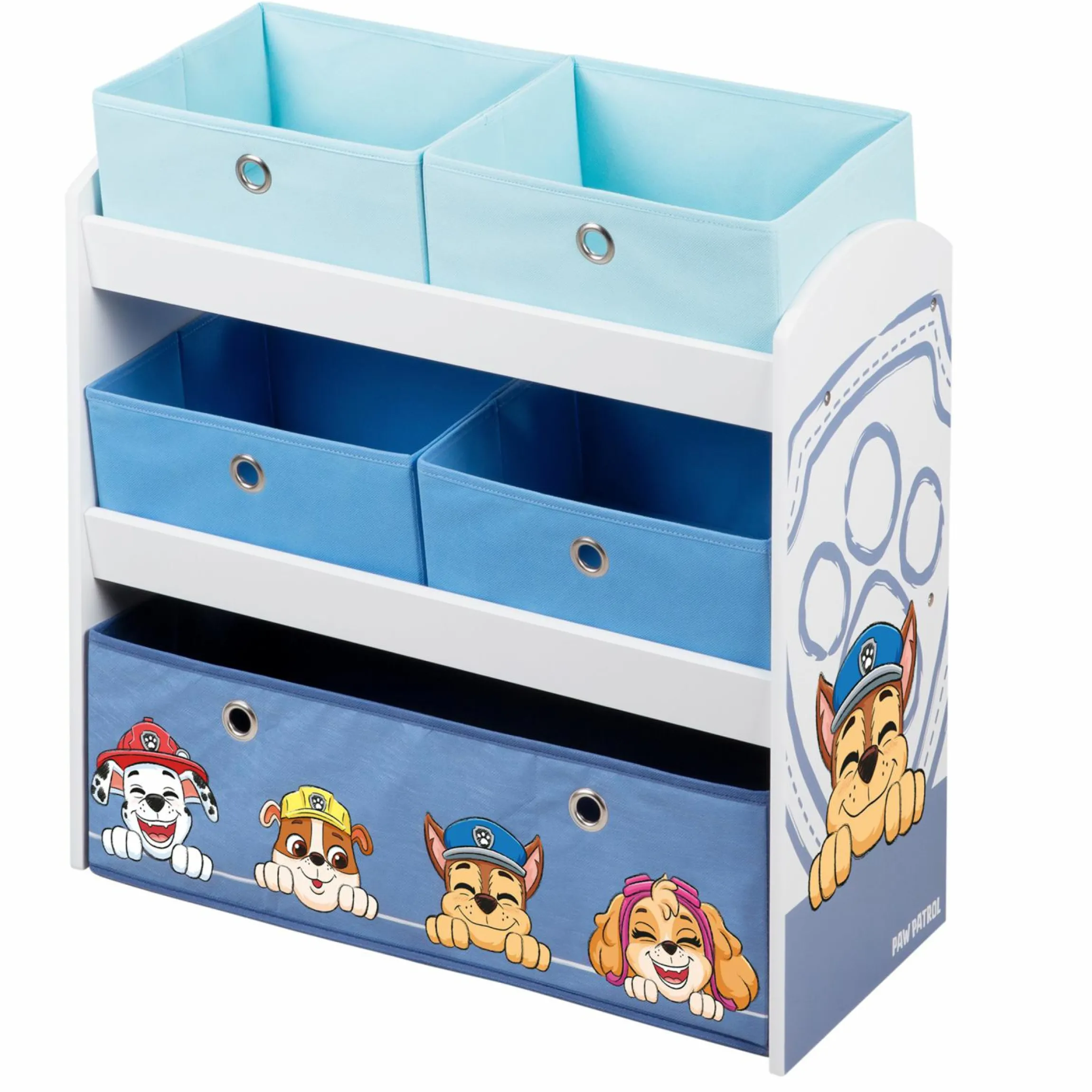 Spielzeugregal inkl. 5 Stoffboxen - Paw Patrol - Weiß Blau