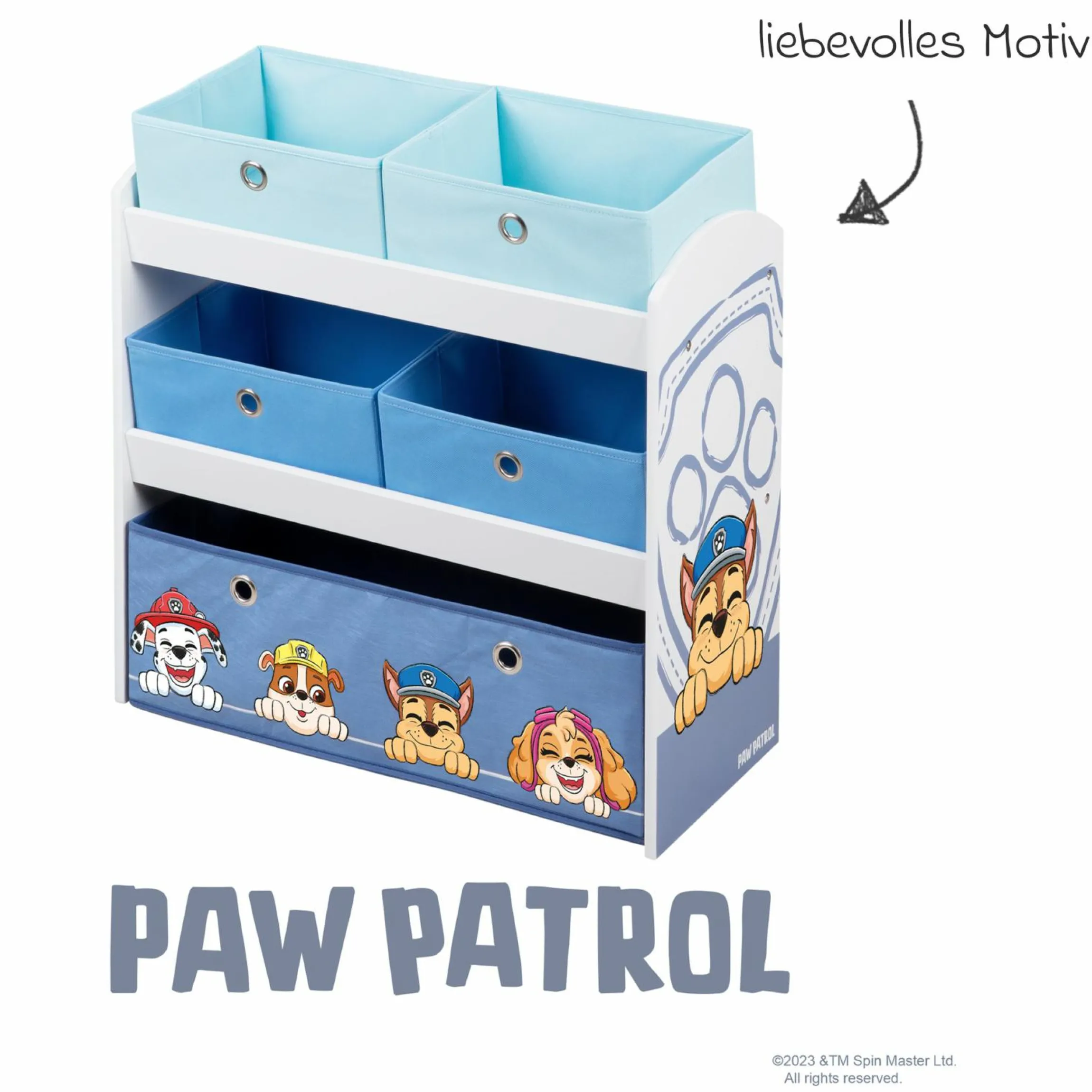 Spielzeugregal inkl. 5 Stoffboxen - Paw Patrol - Weiß Blau