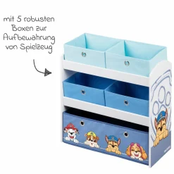 Spielzeugregal inkl. 5 Stoffboxen - Paw Patrol - Weiß Blau