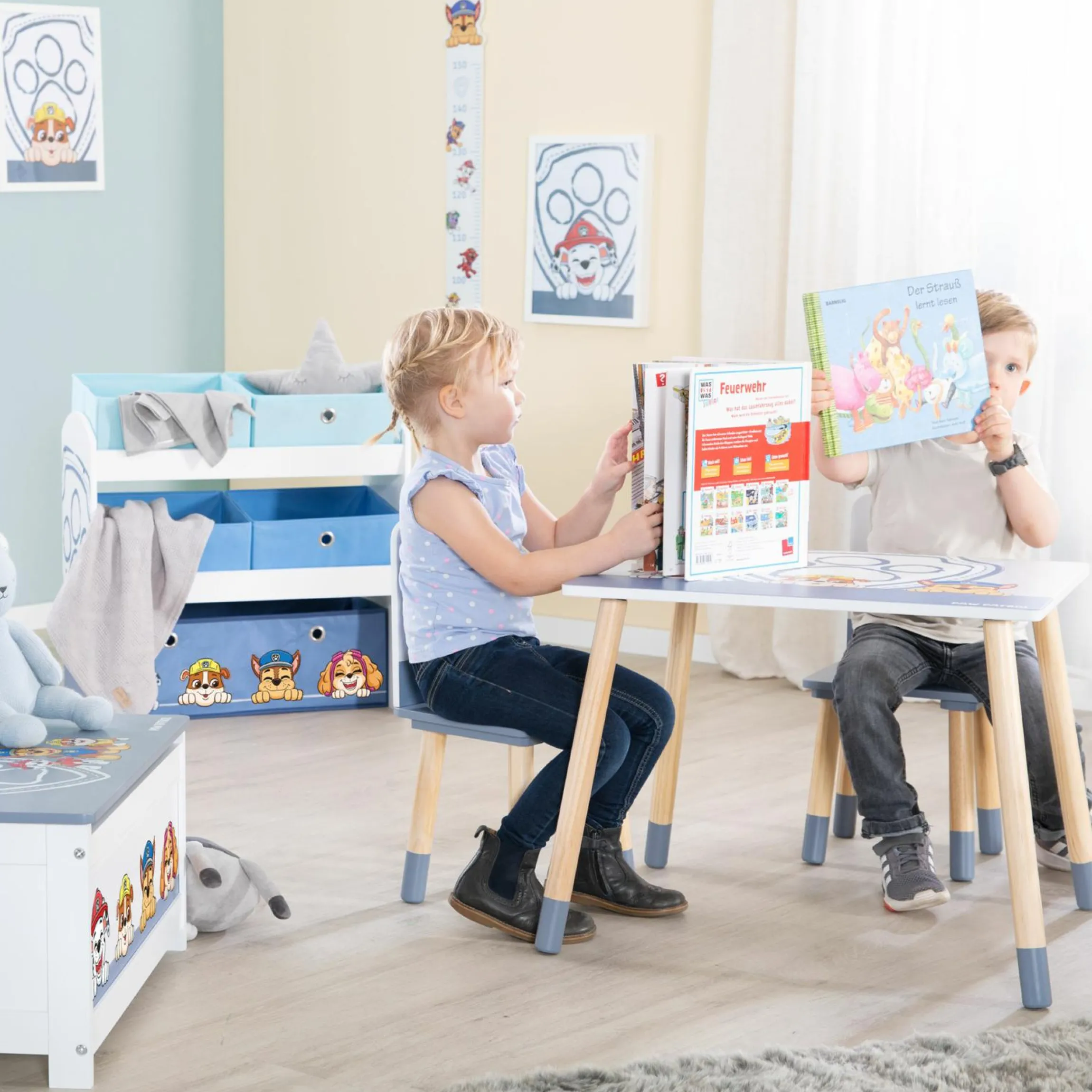 Spielzeugregal inkl. 5 Stoffboxen - Paw Patrol - Weiß Blau