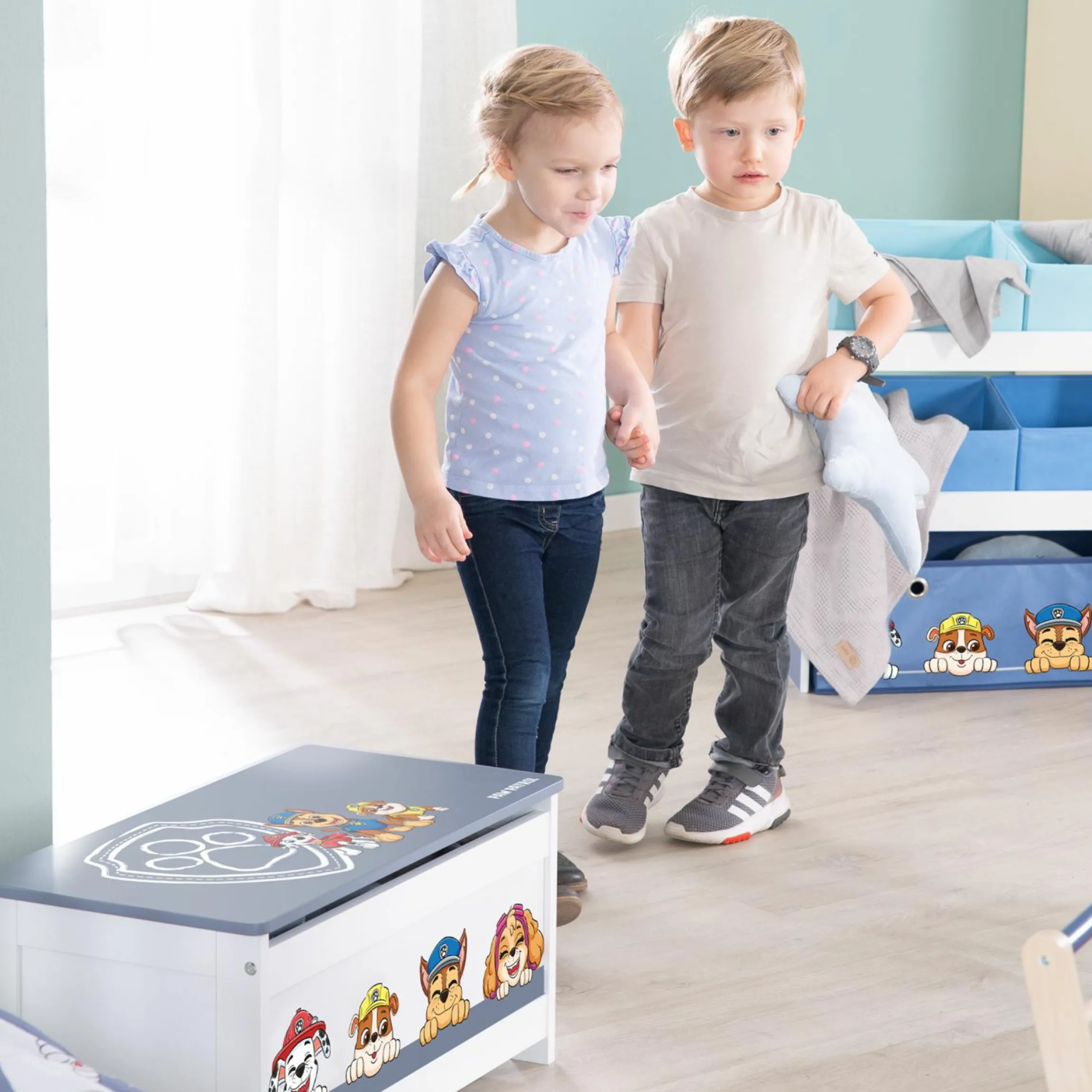 Spielzeugregal inkl. 5 Stoffboxen - Paw Patrol - Weiß Blau