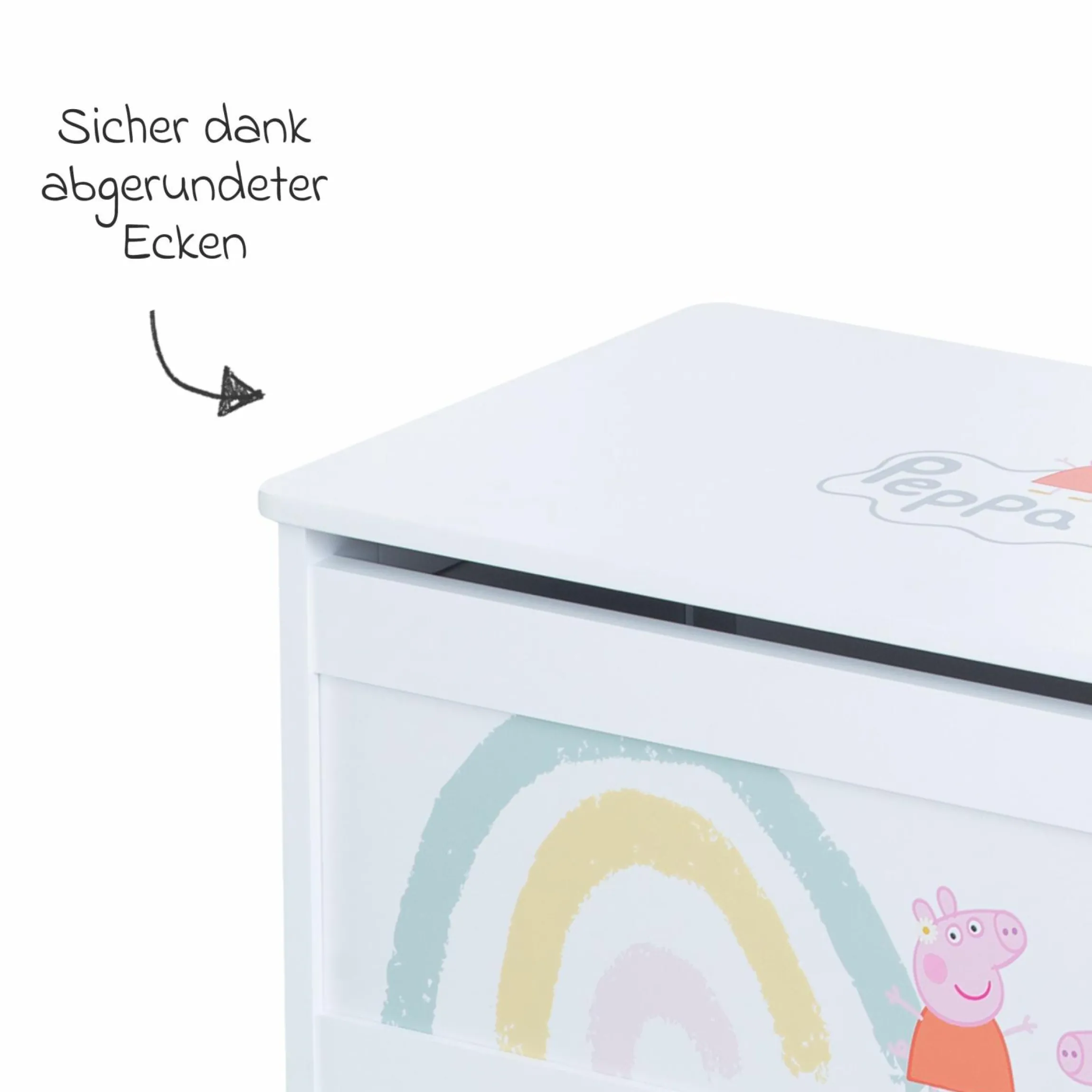 Spielzeugtruhe mit aufklappbarer Sitzfläche und Dämpfungsbeschlag - Peppa Pig - Weiß