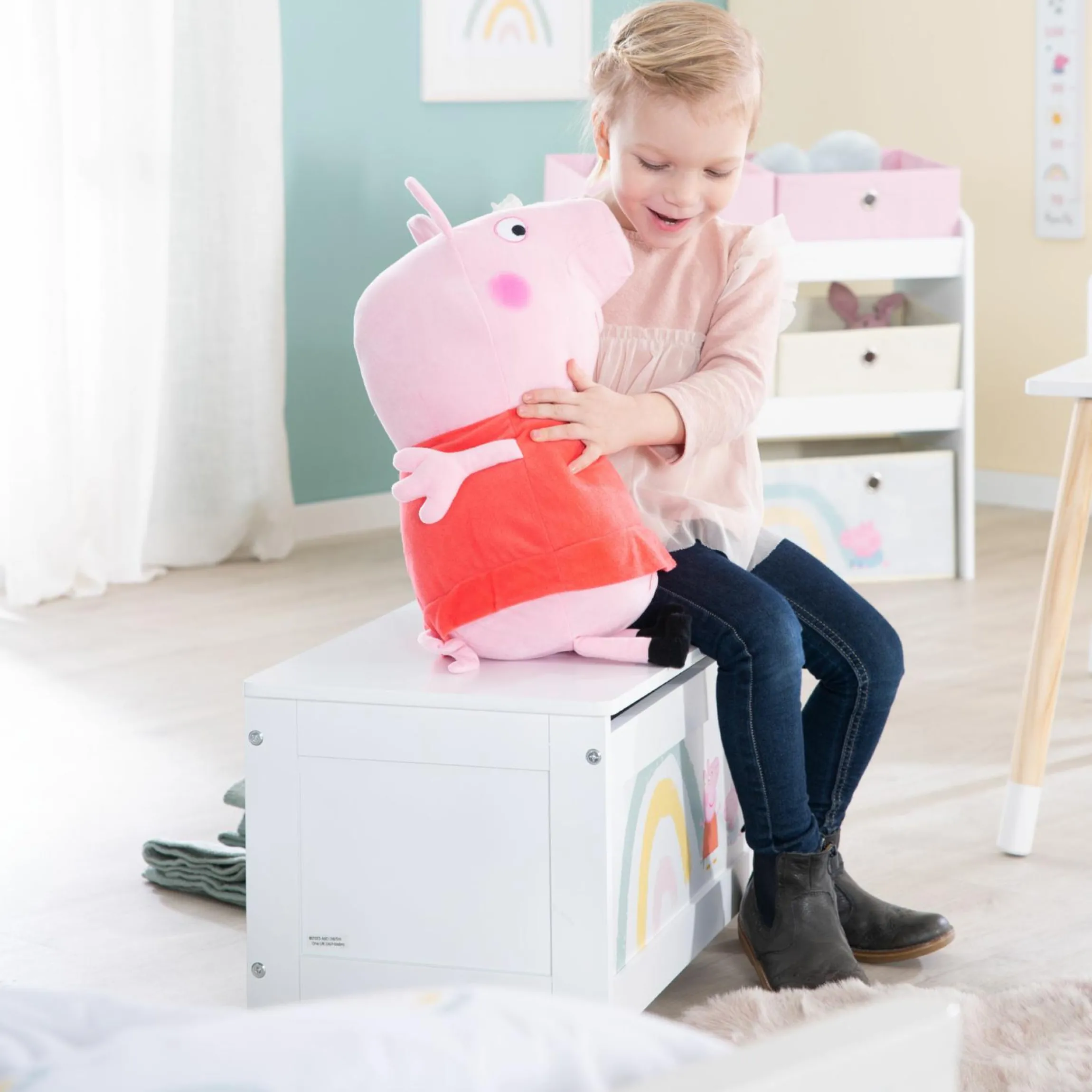 Spielzeugtruhe mit aufklappbarer Sitzfläche und Dämpfungsbeschlag - Peppa Pig - Weiß