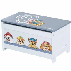 Spielzeugtruhe mit aufklappbarer Sitzfläche und Dämpfungsbeschlag - Paw Patrol - Weiß Blau