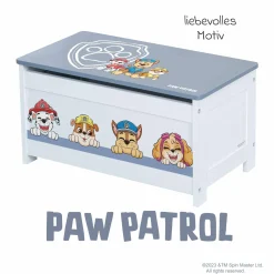 Spielzeugtruhe mit aufklappbarer Sitzfläche und Dämpfungsbeschlag - Paw Patrol - Weiß Blau