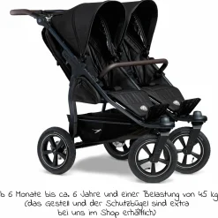 Sportsitz (1 x XXL-Komfort-Sitz) für Duo 2 für Kinder bis 45 kg - Schwarz - Kollektion 2025