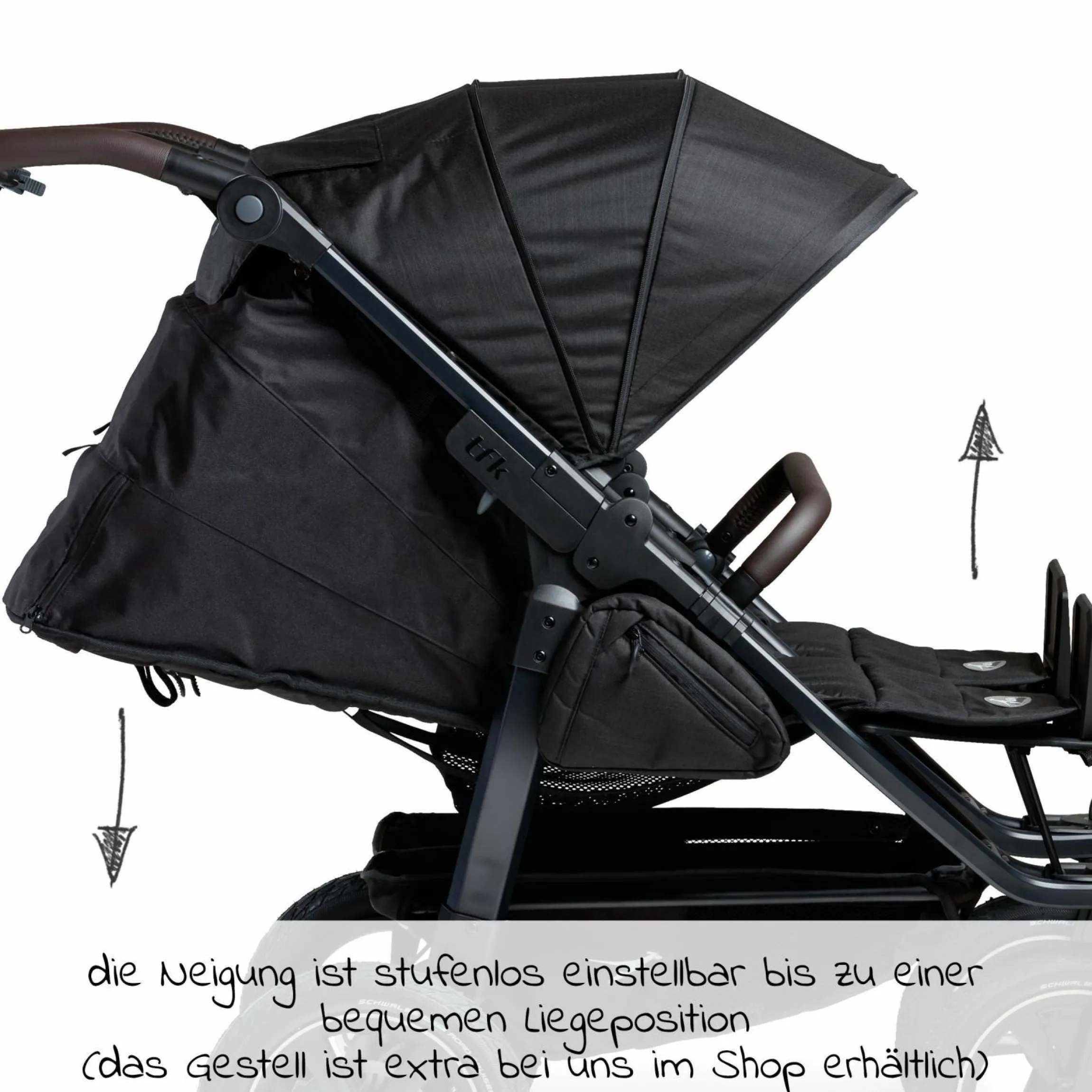 Sportsitz (1 x XXL-Komfort-Sitz) für Duo 2 für Kinder bis 45 kg - Schwarz - Kollektion 2025