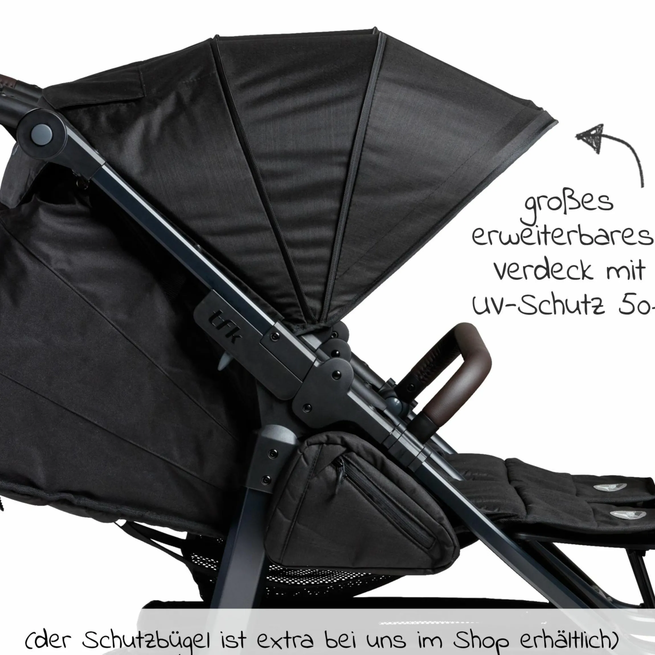 Sportsitz (1 x XXL-Komfort-Sitz) für Duo 2 für Kinder bis 45 kg - Schwarz - Kollektion 2025