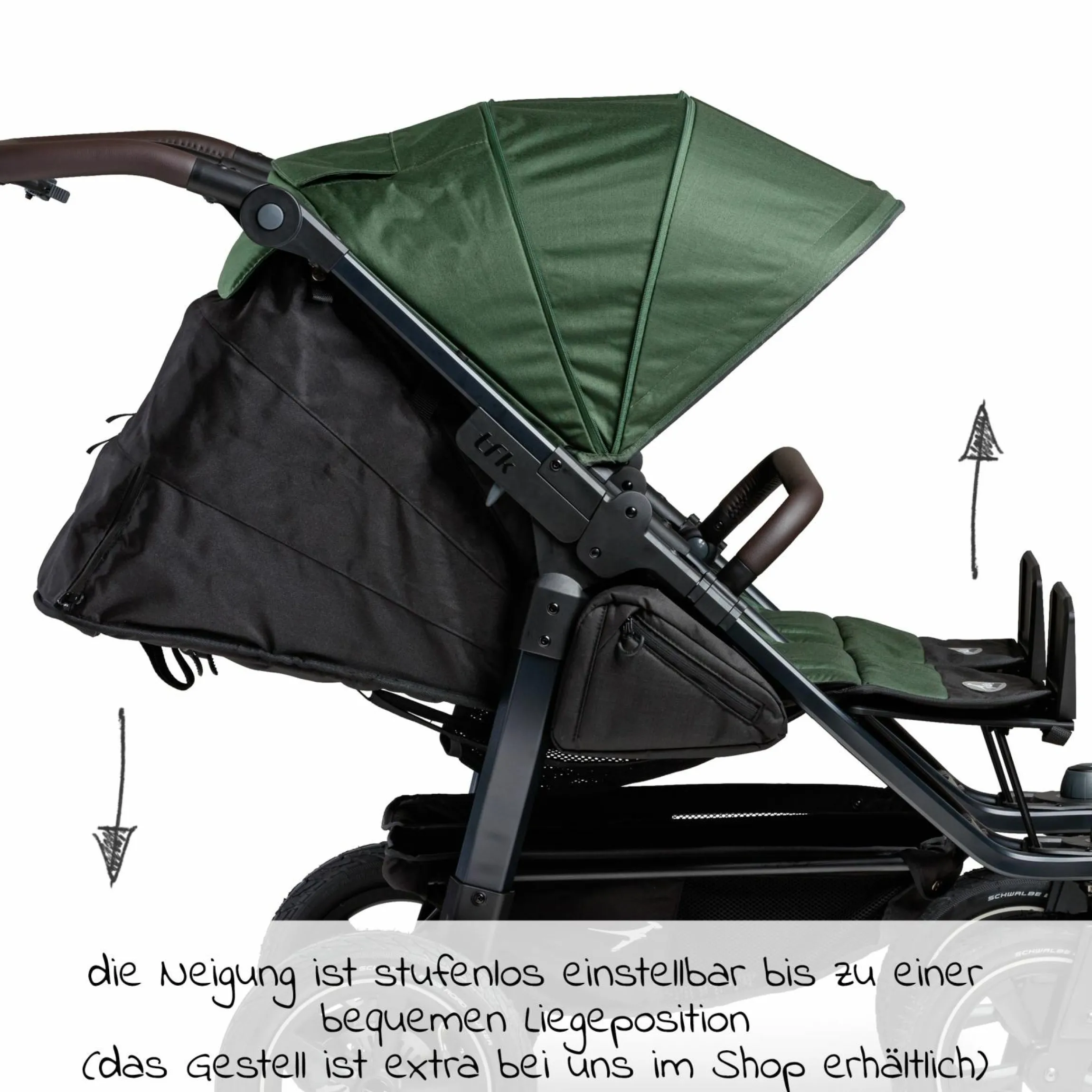 Sportsitz (1 x XXL-Komfort-Sitz) für Duo 2 für Kinder bis 45 kg - Olive - Kollektion 2025