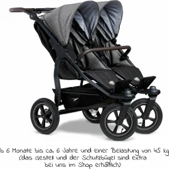 Sportsitz (1 x XXL-Komfort-Sitz) für Duo 2 für Kinder bis 45 kg - Premium Grau - Kollektion 2025