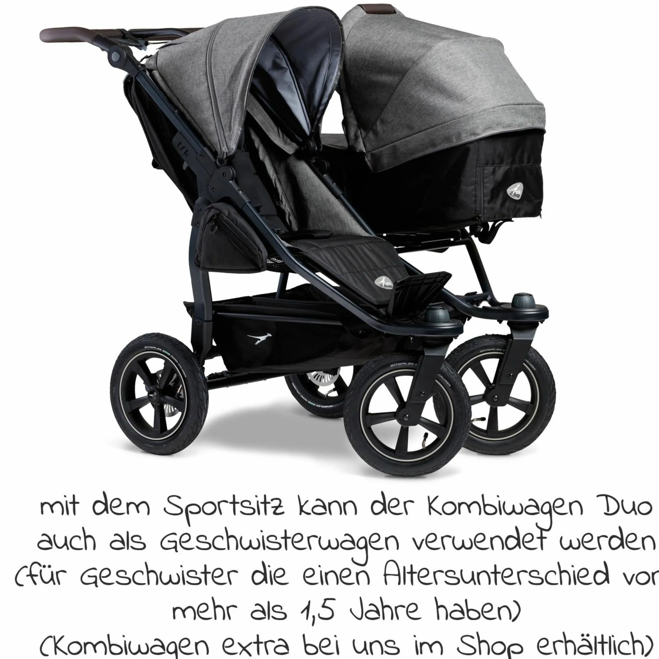 Sportsitz (1 x XXL-Komfort-Sitz) für Duo 2 für Kinder bis 45 kg - Premium Grau - Kollektion 2025