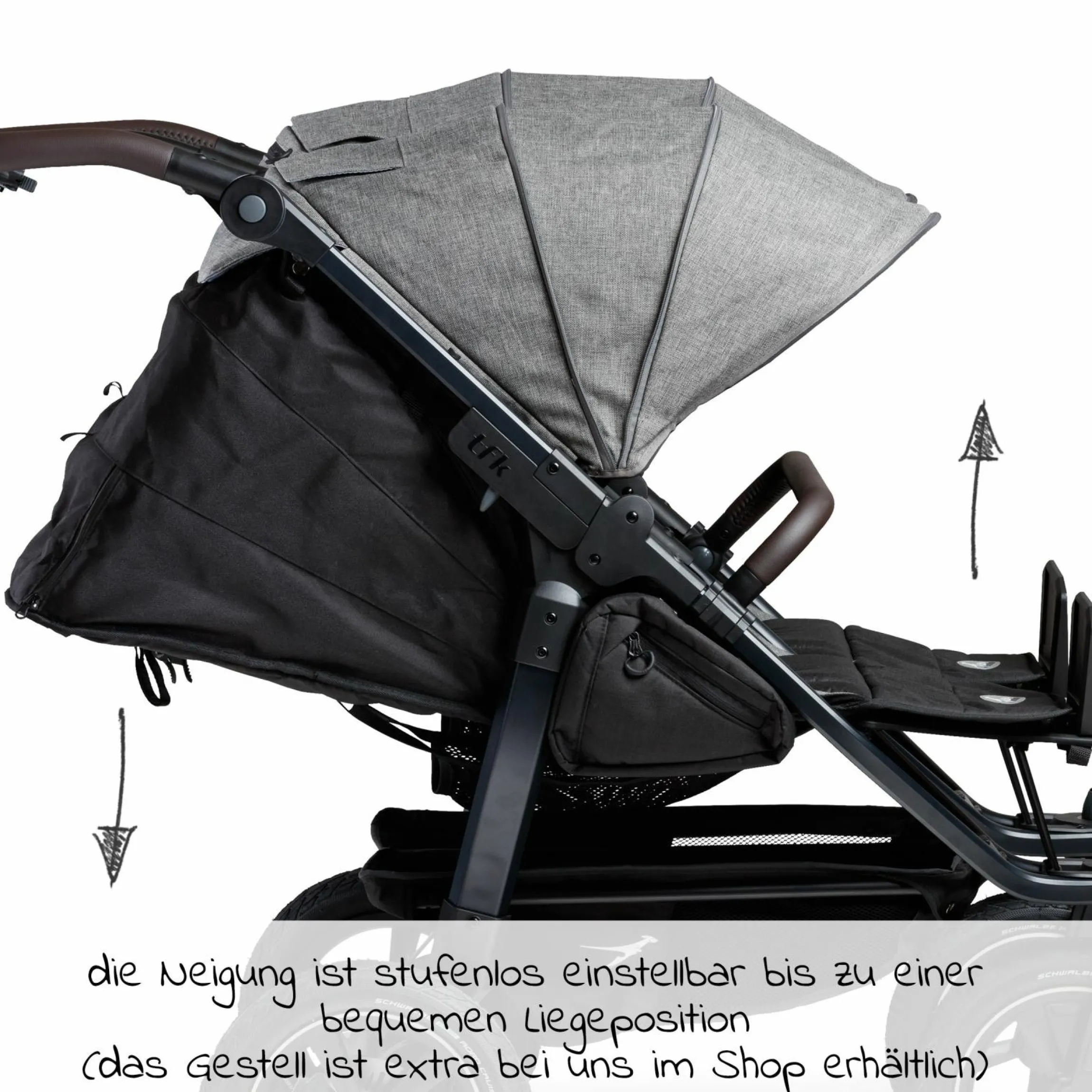 Sportsitz (1 x XXL-Komfort-Sitz) für Duo 2 für Kinder bis 45 kg - Premium Grau - Kollektion 2025