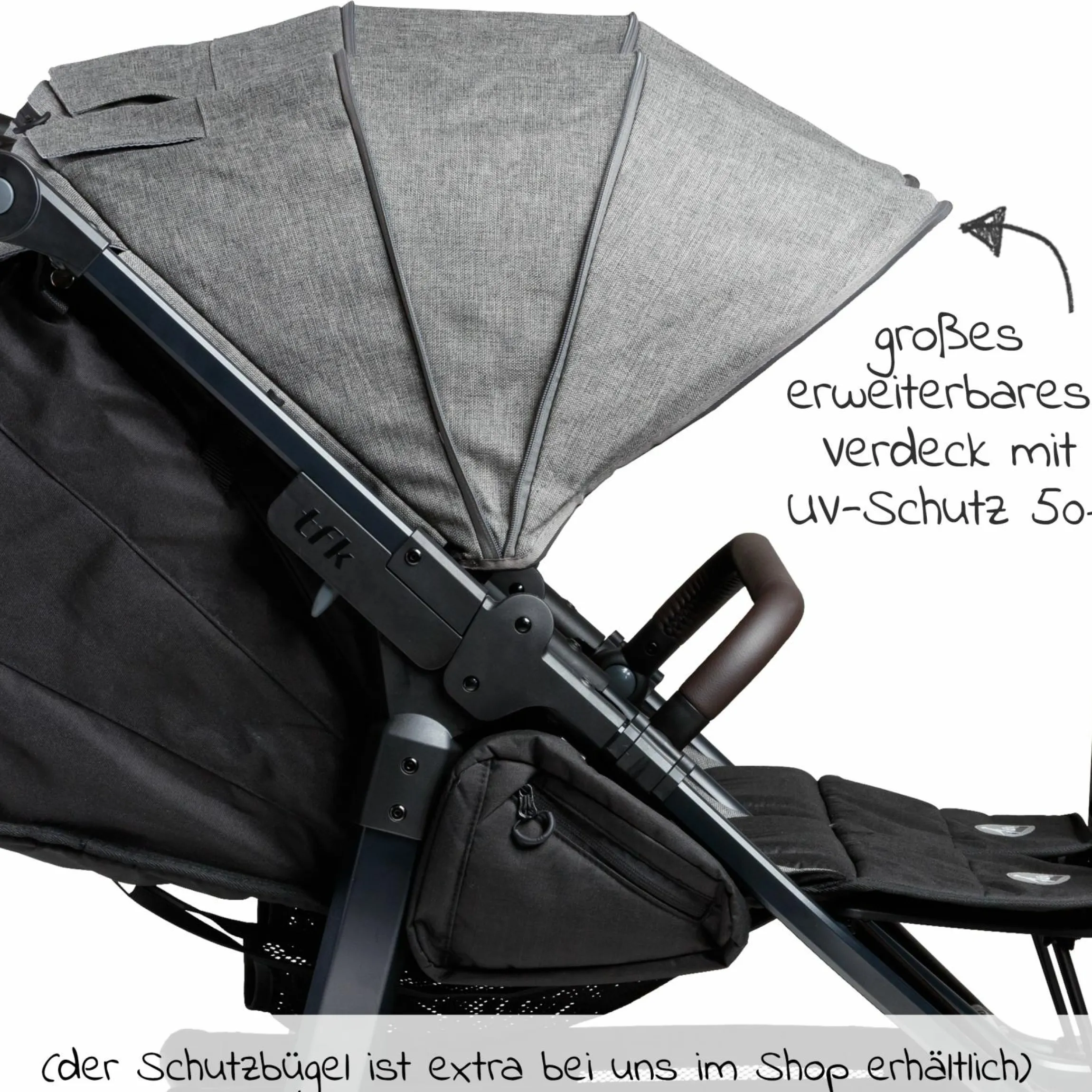 Sportsitz (1 x XXL-Komfort-Sitz) für Duo 2 für Kinder bis 45 kg - Premium Grau - Kollektion 2025