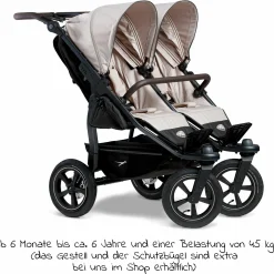 Sportsitz (1 x XXL-Komfort-Sitz) für Duo 2 für Kinder bis 45 kg - Sand - Kollektion 2025