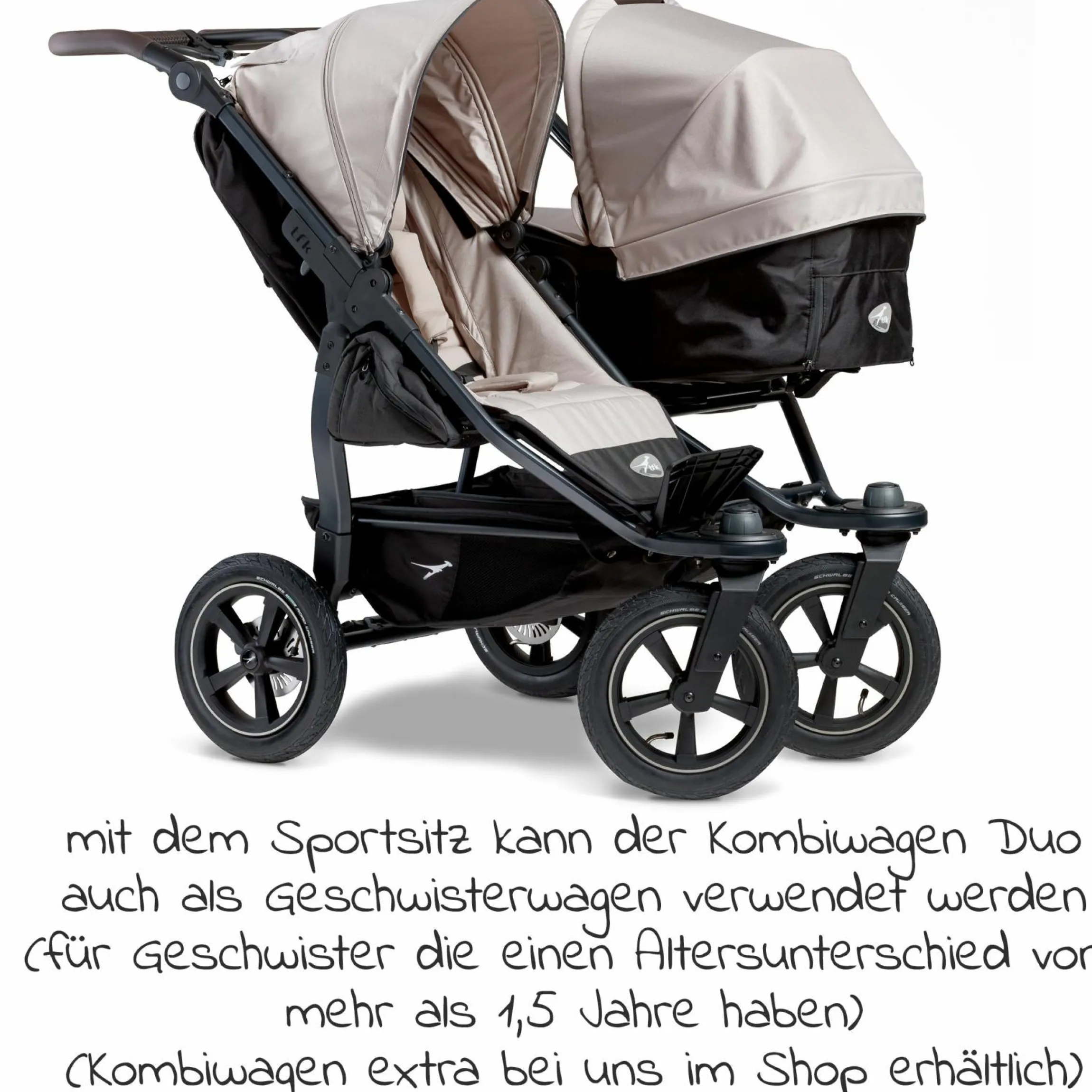 Sportsitz (1 x XXL-Komfort-Sitz) für Duo 2 für Kinder bis 45 kg - Sand - Kollektion 2025