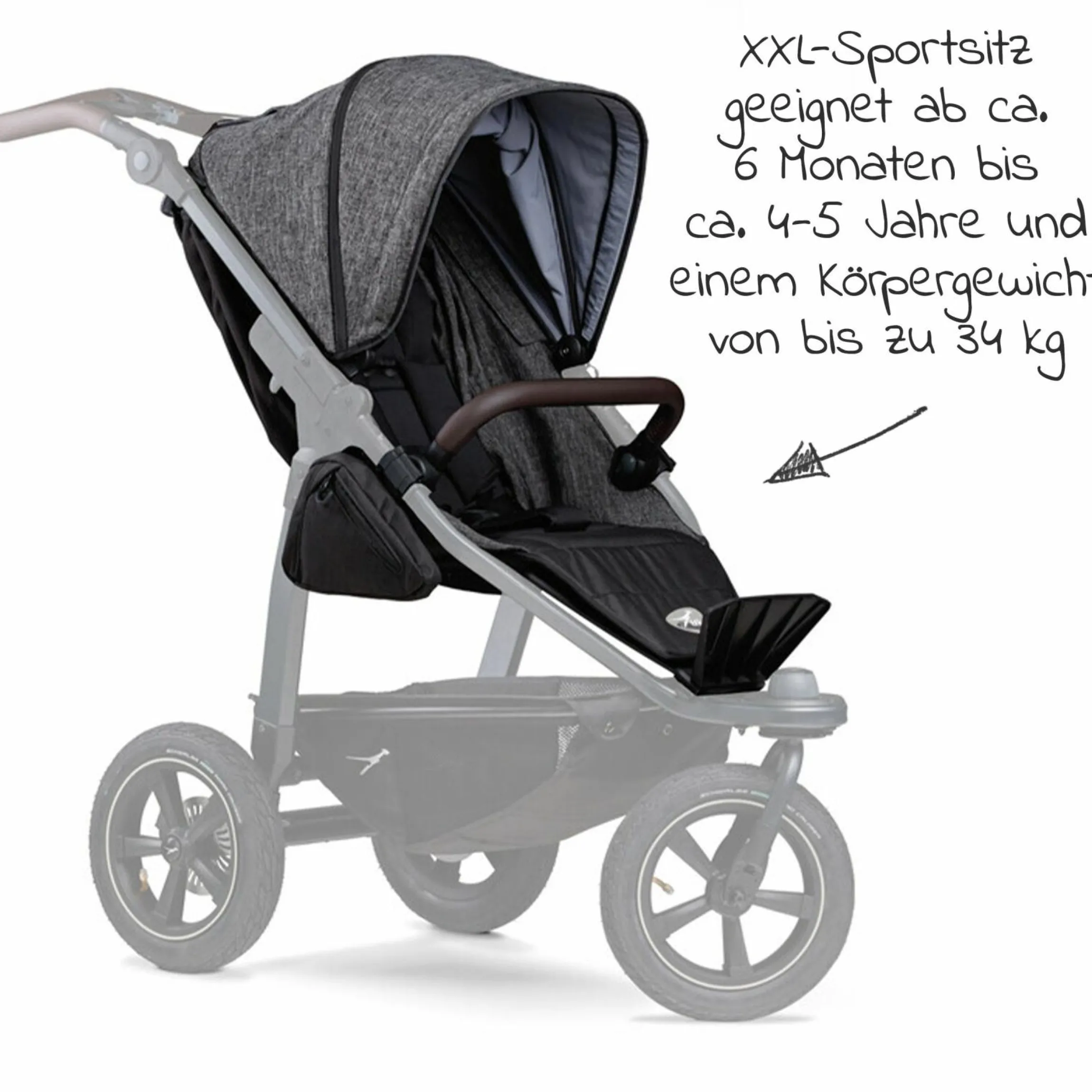 Sportsitz für Mono 2 XXL Komfort-Sitz für Kinder bis 34 kg - Premium Anthrazit