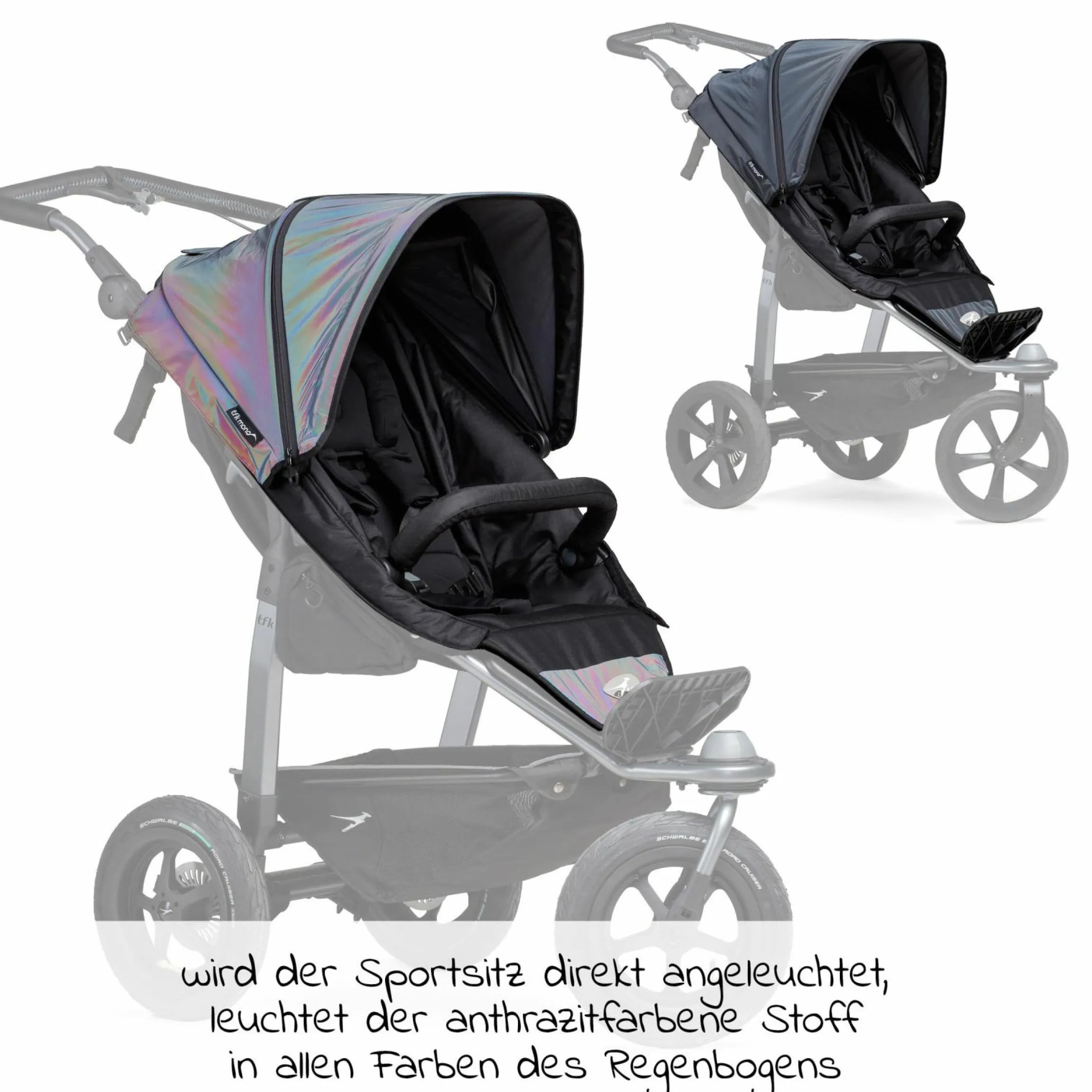 Sportsitz für Mono - XXL Komfort-Sitz inkl. Wetterschutz für Kinder bis 34 kg - Glow in the Dark