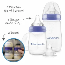 Starter-Set mit 2 PP Flaschen (160 ml & 240 ml), 3 Natural Wave® Trinksaugern (Gr. S, M & L)