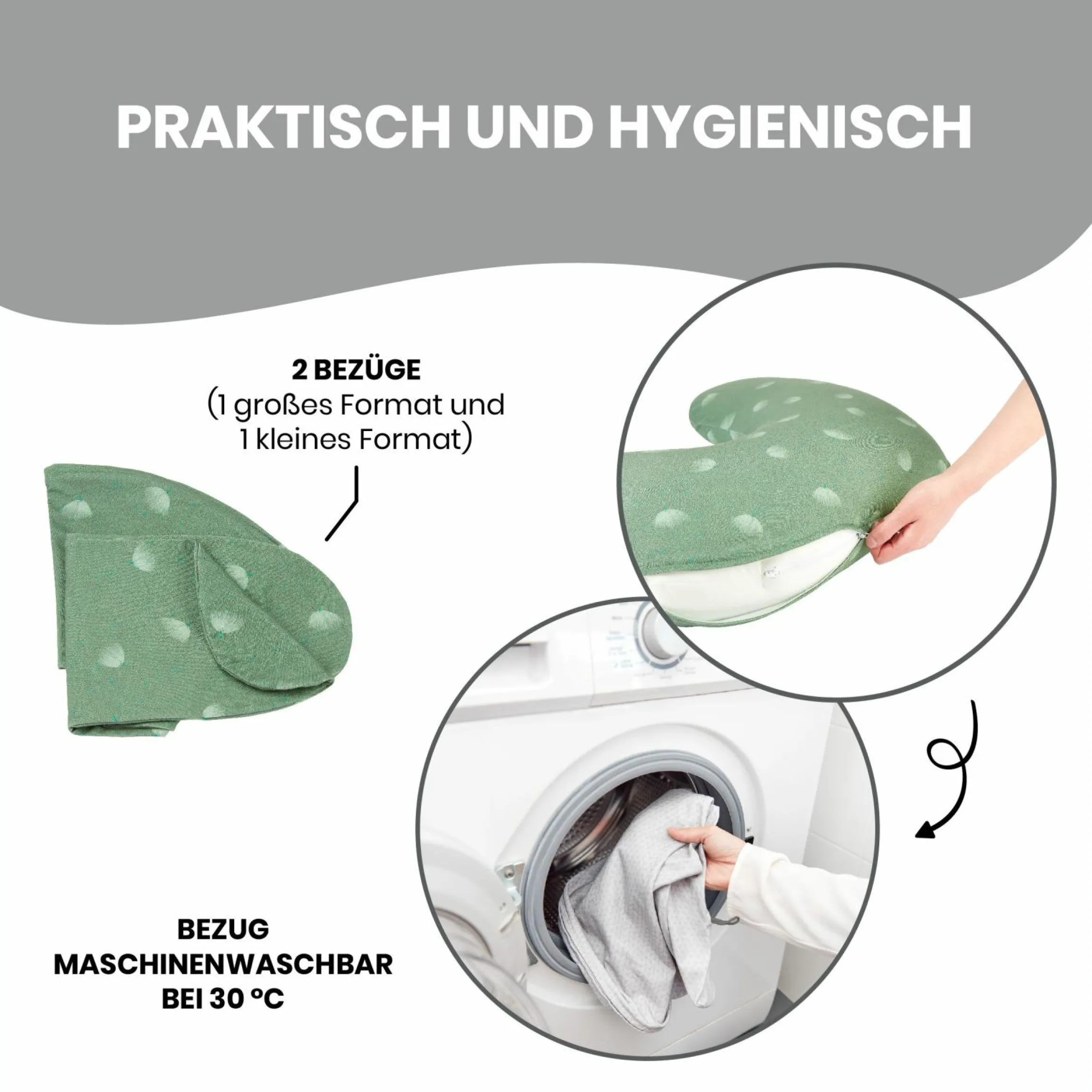 Stillkissen 2 in 1 B-Love - mit Mikroperlen-Füllung inkl. 2 Organic-Bezügen - Wind Green