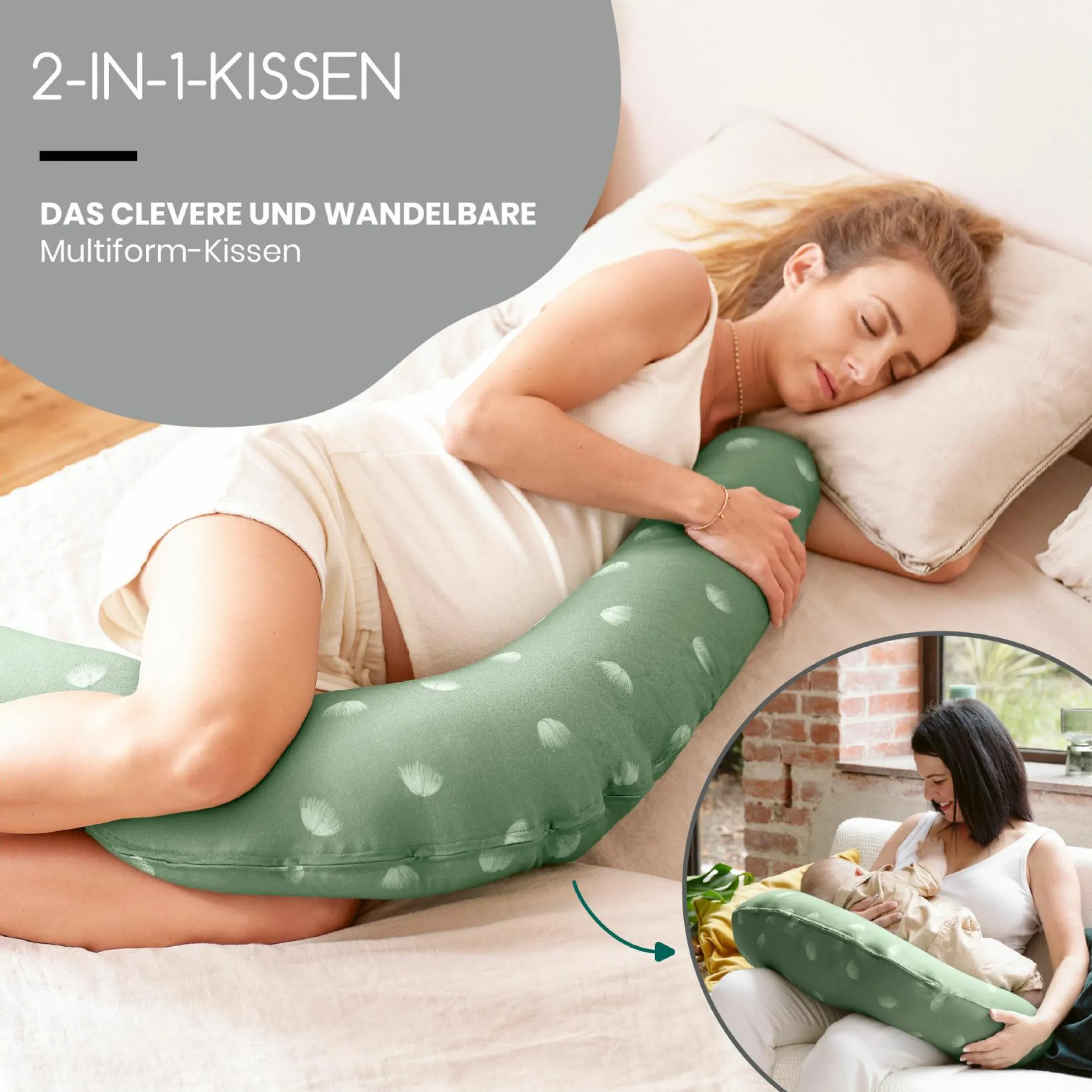 Stillkissen 2 in 1 B-Love - mit Mikroperlen-Füllung inkl. 2 Organic-Bezügen - Wind Green
