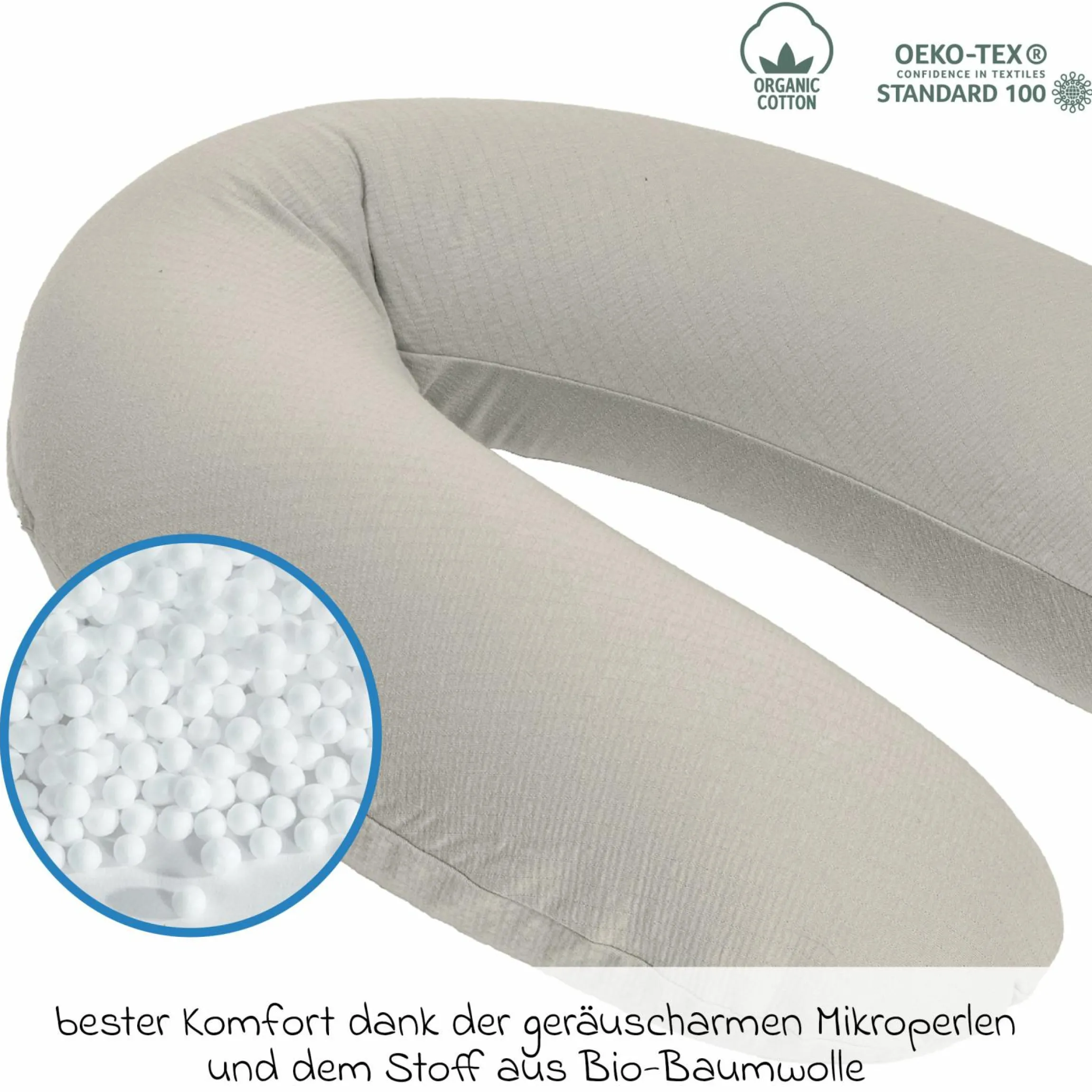 Stillkissen Buddy - mit Mikroperlen-Füllung inkl. Organic Cotton Bezug 180 cm - Tetra Sand