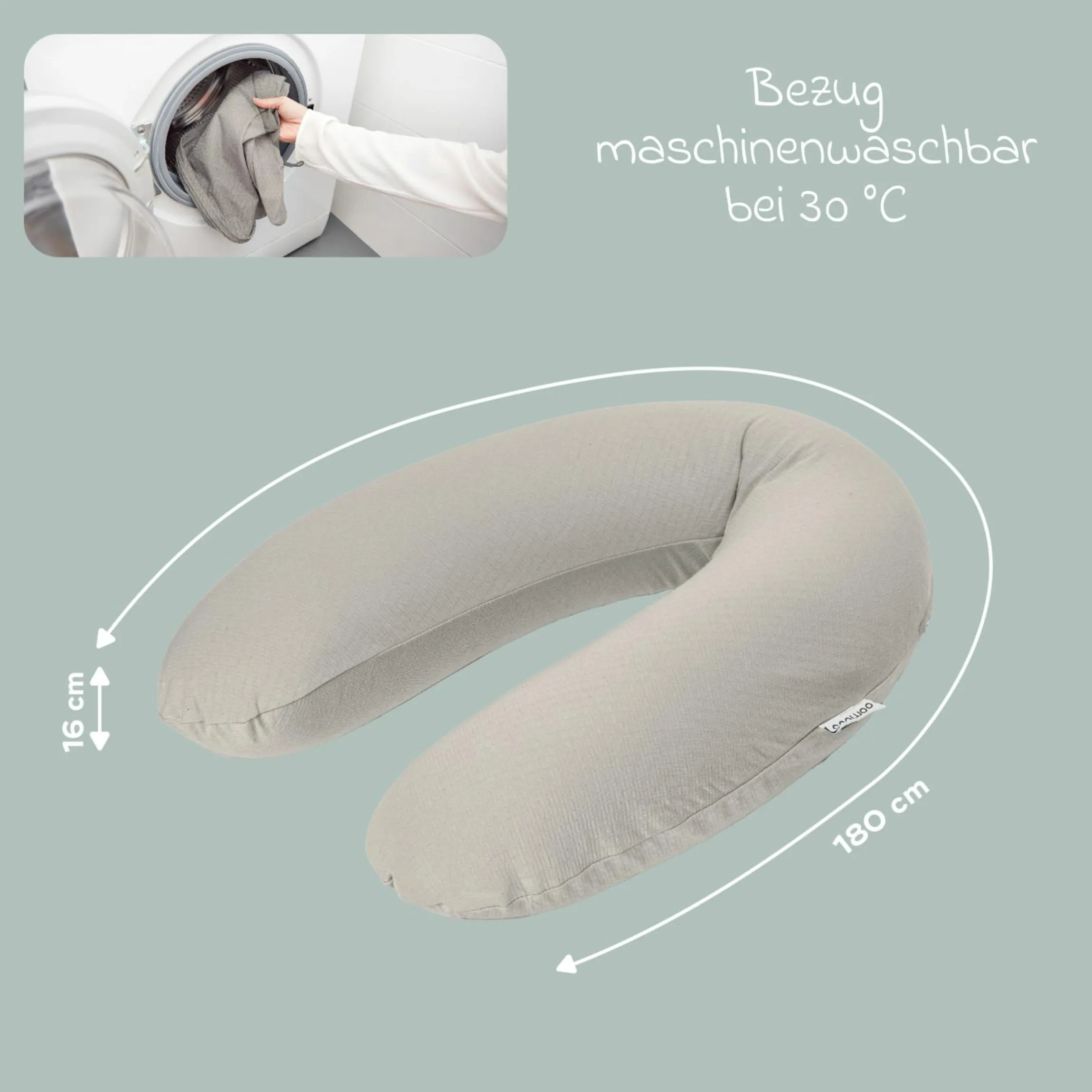 Stillkissen Buddy - mit Mikroperlen-Füllung inkl. Organic Cotton Bezug 180 cm - Tetra Sand