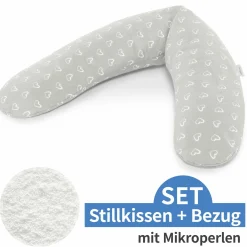 Stillkissen Das Komfort mit Mikroperlen-Füllung inkl. Bezug 180 cm - Herzen - Grau