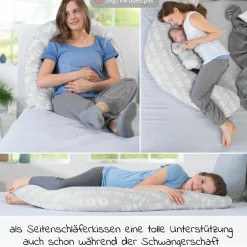 Stillkissen Das Komfort mit Mikroperlen-Füllung inkl. Bezug 180 cm - Herzen - Grau