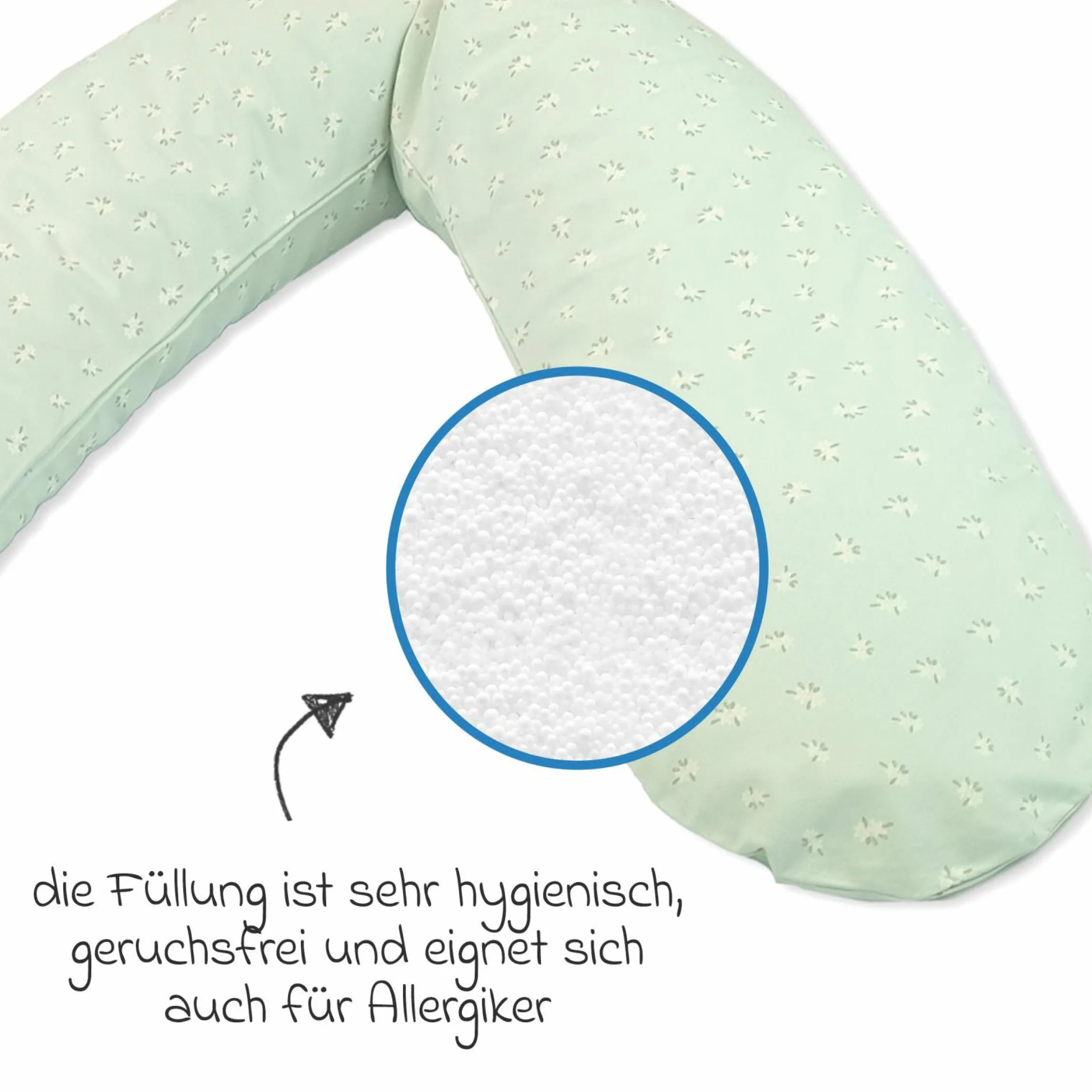 Stillkissen Das Komfort mit Mikroperlen-Füllung inkl. Bezug 180 cm - Feine Blümchen