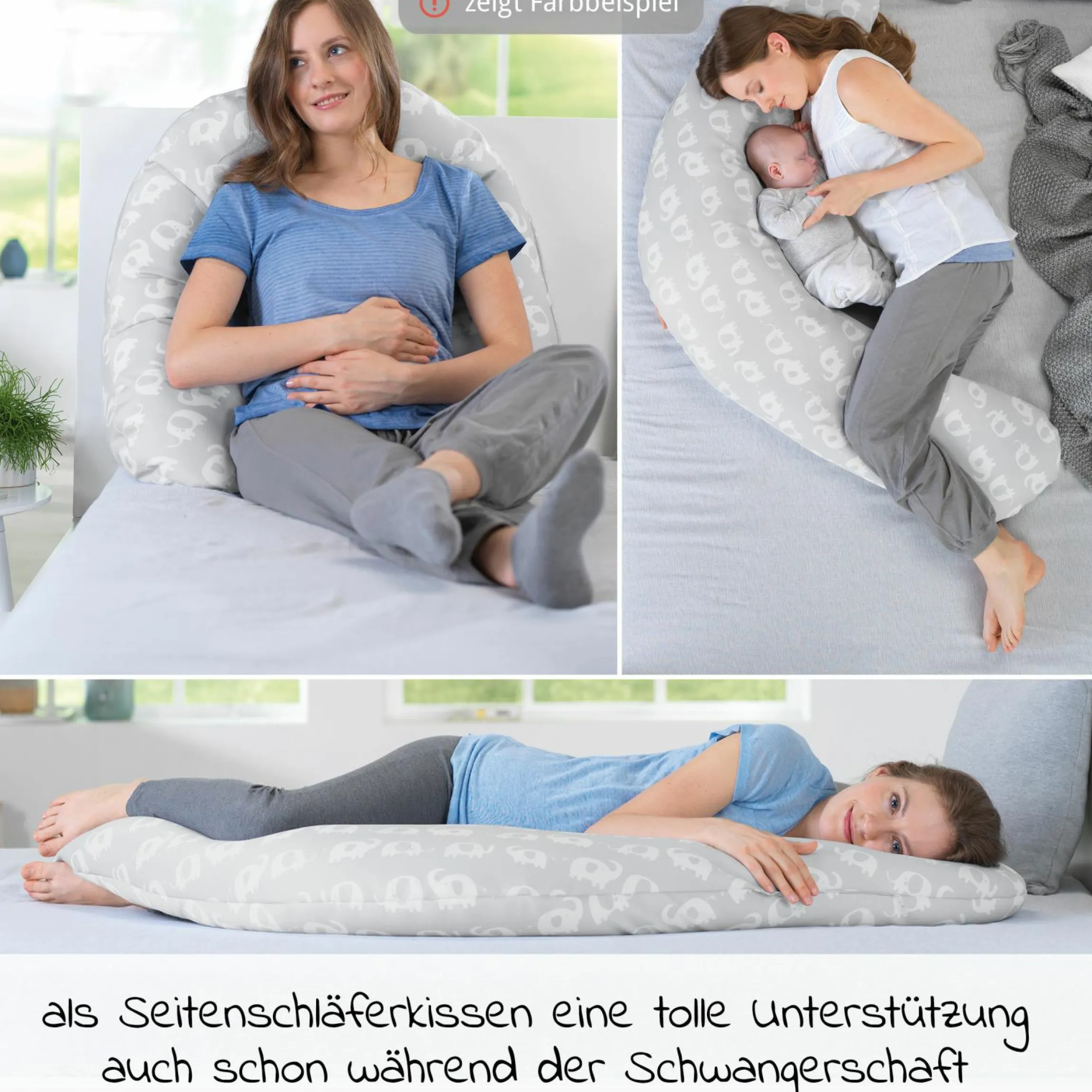 Stillkissen Das Komfort mit Mikroperlen-Füllung inkl. Bezug Jersey 180 cm - Grau