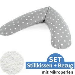 Stillkissen Das Komfort mit Mikroperlen-Füllung inkl. Bezug 180 cm - Big Stars - Grau