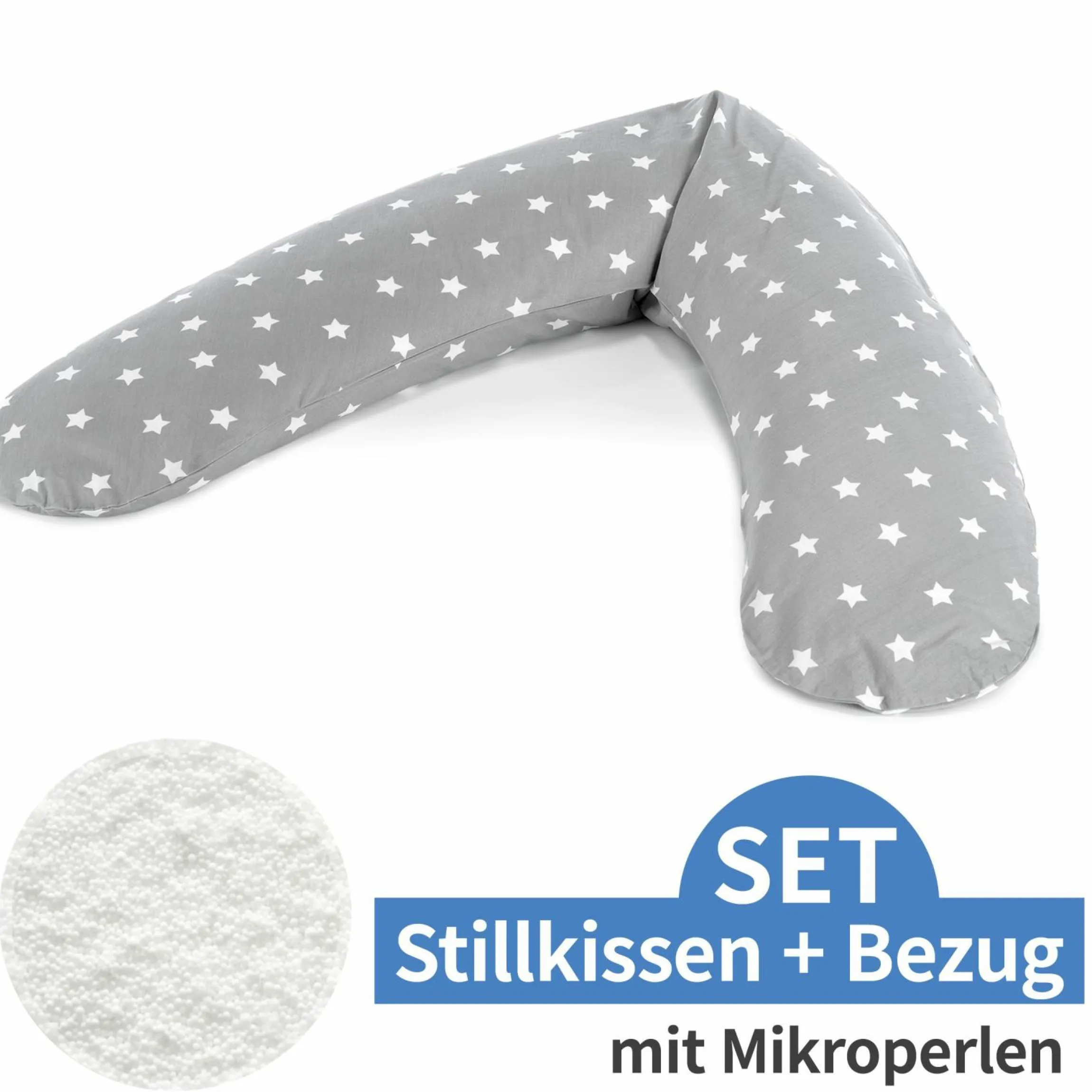 Stillkissen Das Komfort mit Mikroperlen-Füllung inkl. Bezug 180 cm - Big Stars - Grau