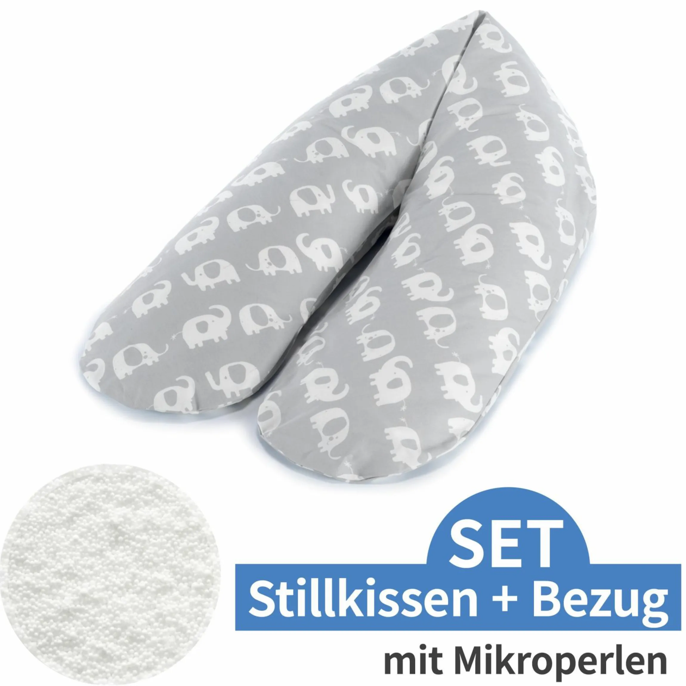 Stillkissen Das Komfort mit Mikroperlen-Füllung inkl. Bezug 180 cm - Elefantenherde