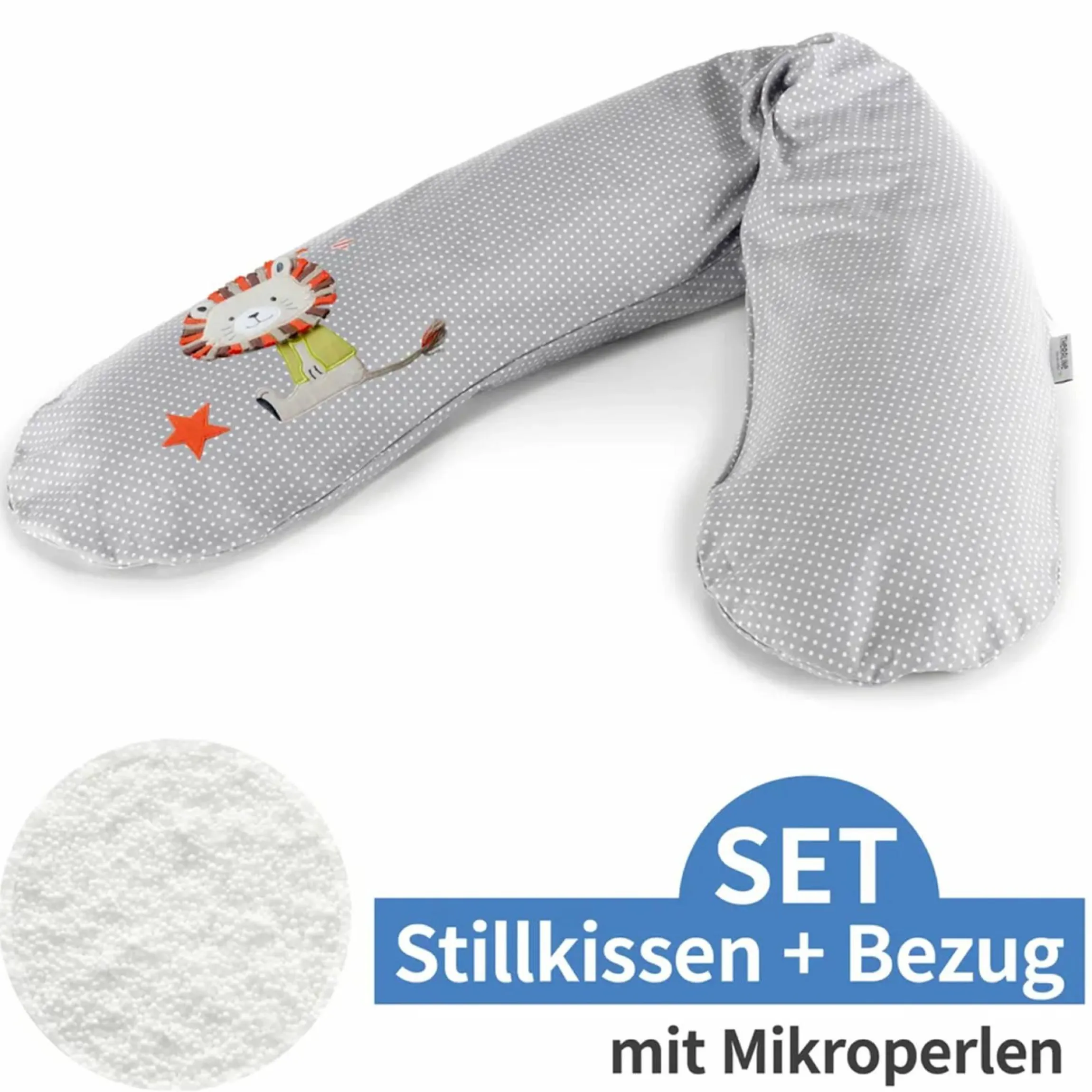 Stillkissen Das Original mit Mikroperlen-Füllung inkl. Bezug 190 cm - Knister Löwe - Punkte Grau
